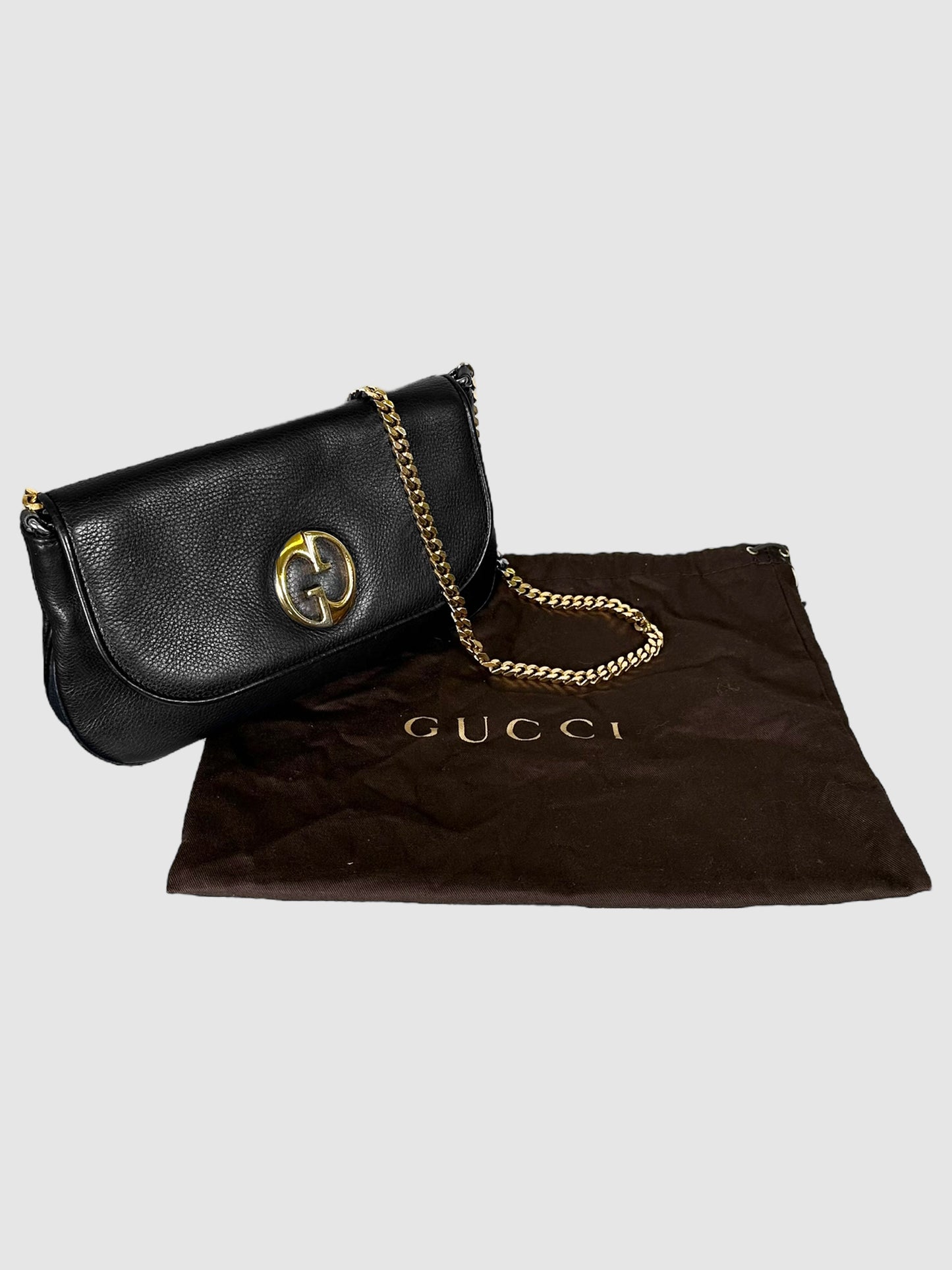 Gucci Black Pebble Leather 1973 Chain Crossbody Bag Consignment Secondhand Designer Luxury Resale Toronto Trendy