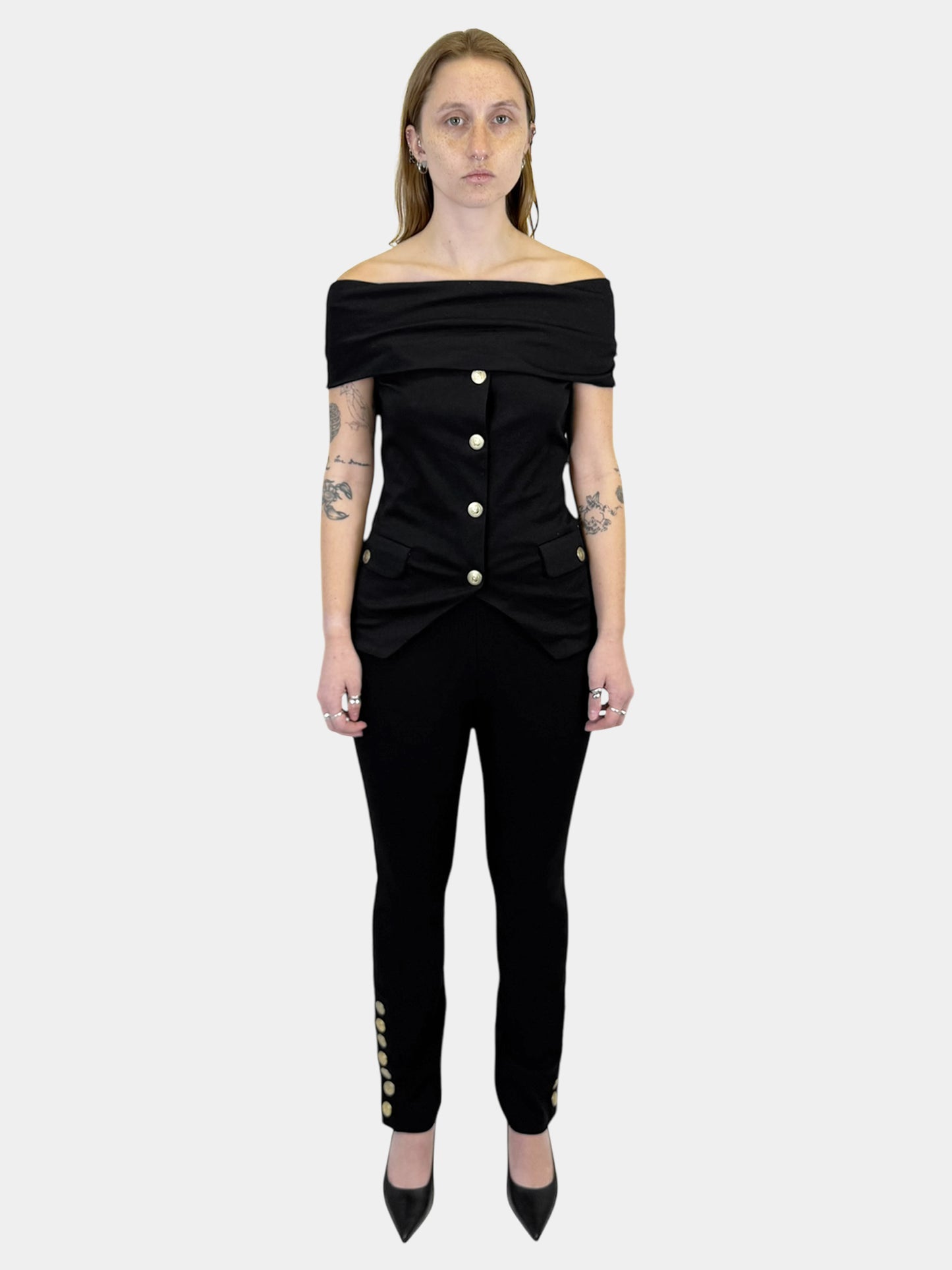 Button Embellished 2-Piece Set - Size 38
