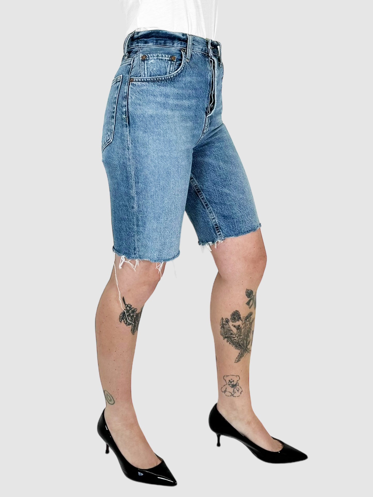 AGOLDE Blue 90's Pinch Waist Mid-Thigh Length Shorts Size 25 Consignment Secondhand Designer Luxury Resale Toronto Trendy
