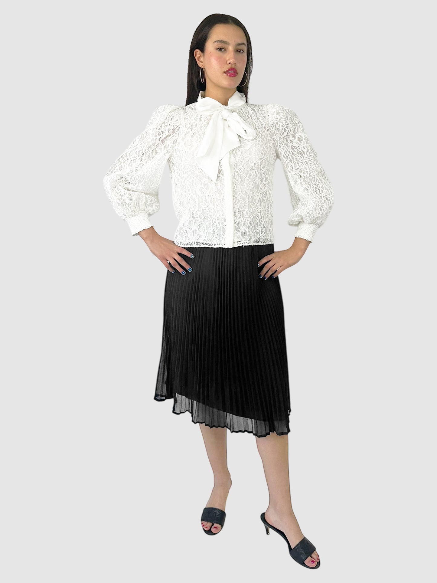 Brently Lace Tie Neck Top - Size S