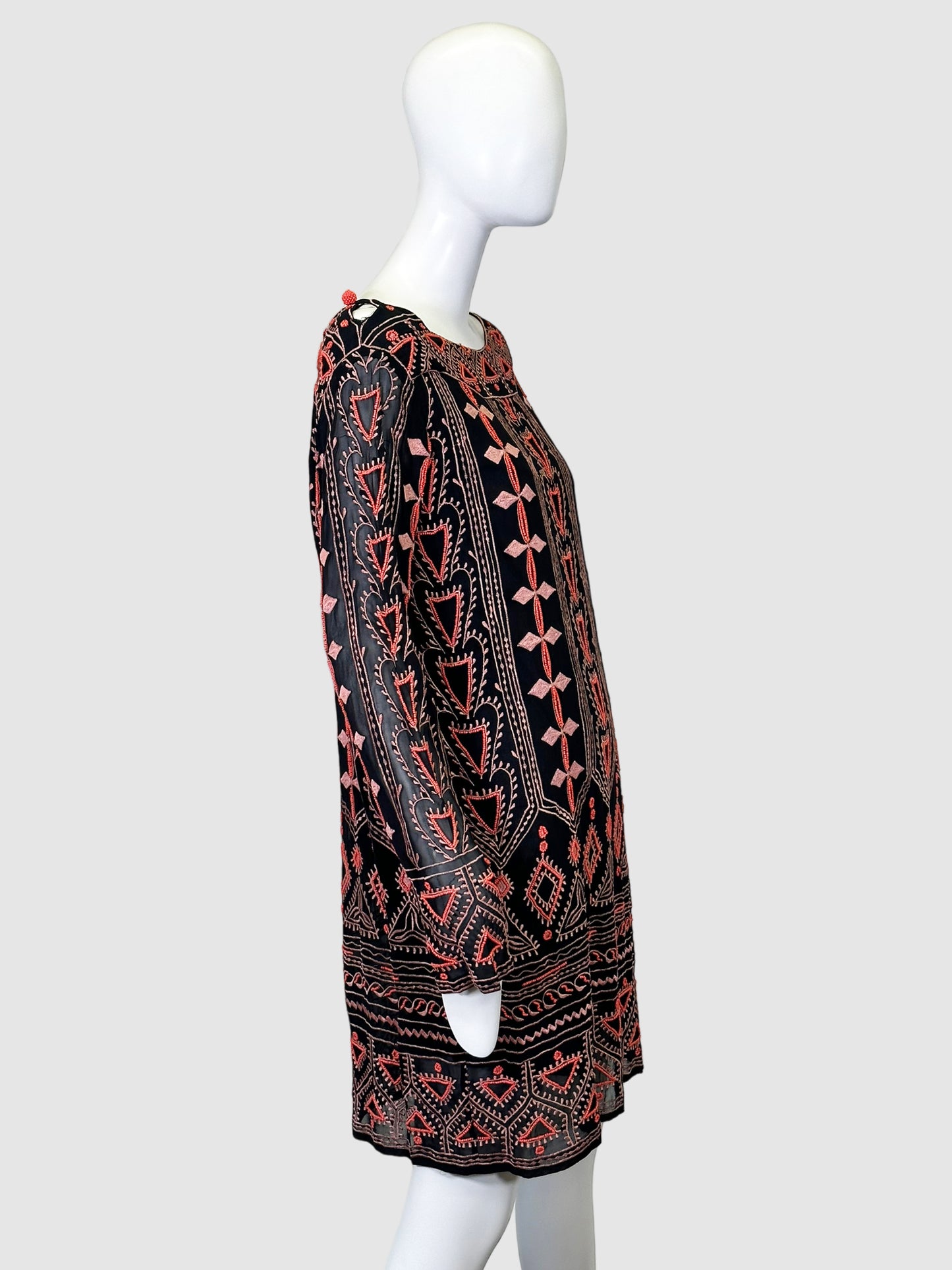 Beaded Embroidery Mini Dress - Size L