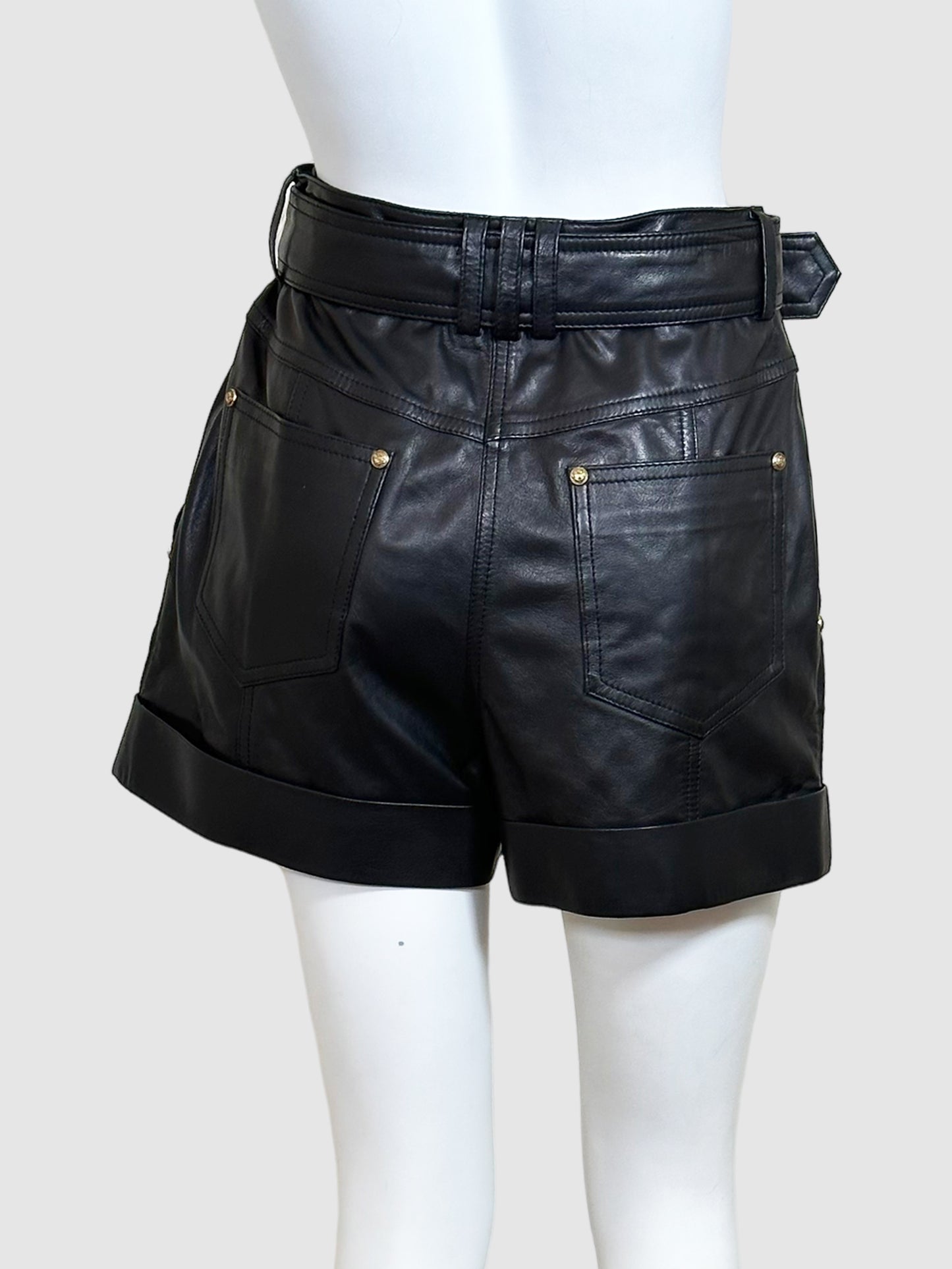 Balmain Belted Leather Shorts - Size 38