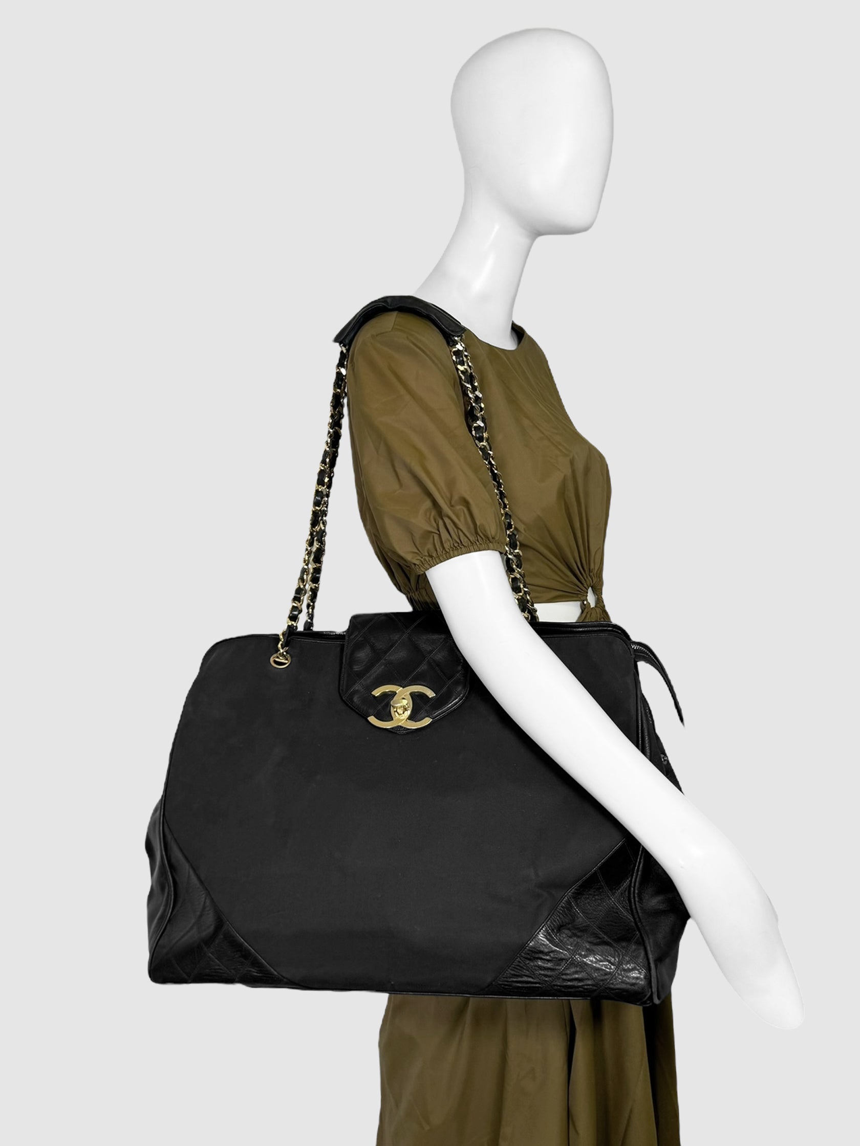 Chanel Black 1991 Canvas XL Supermodel Weekender Tote Consignment Secondhand Designer Luxury Resale Toronto Trendy