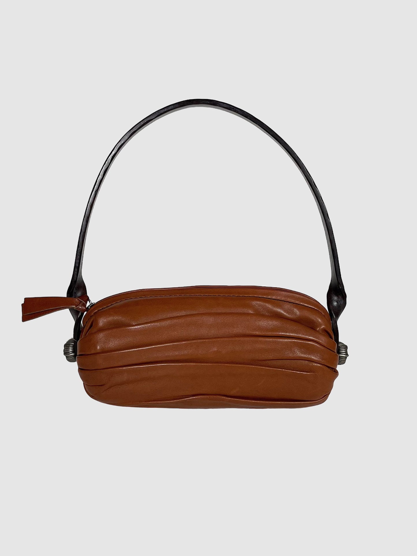Wooden Handle Leather Purse
