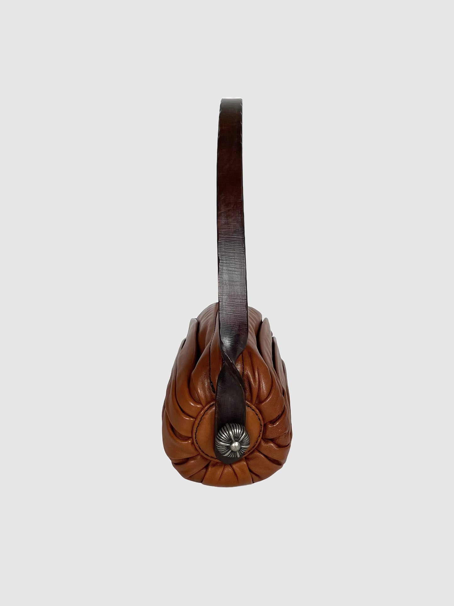 Wooden Handle Leather Purse