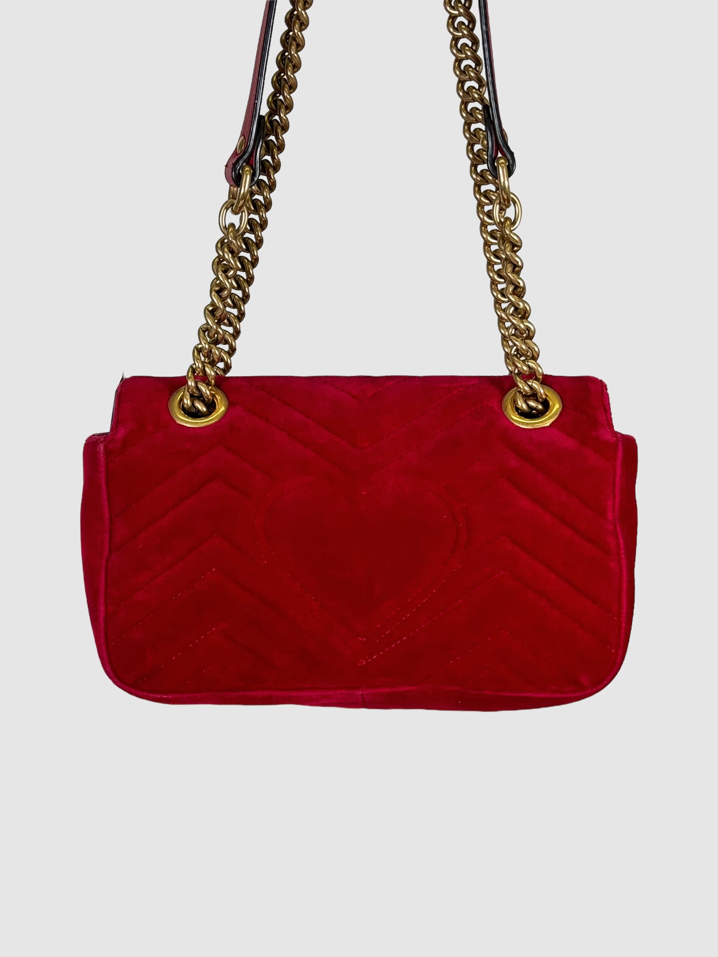 Gucci Velvet Matelasse GG Marmont Bag Red Consignment Resale Luxury Thrift Secondhand