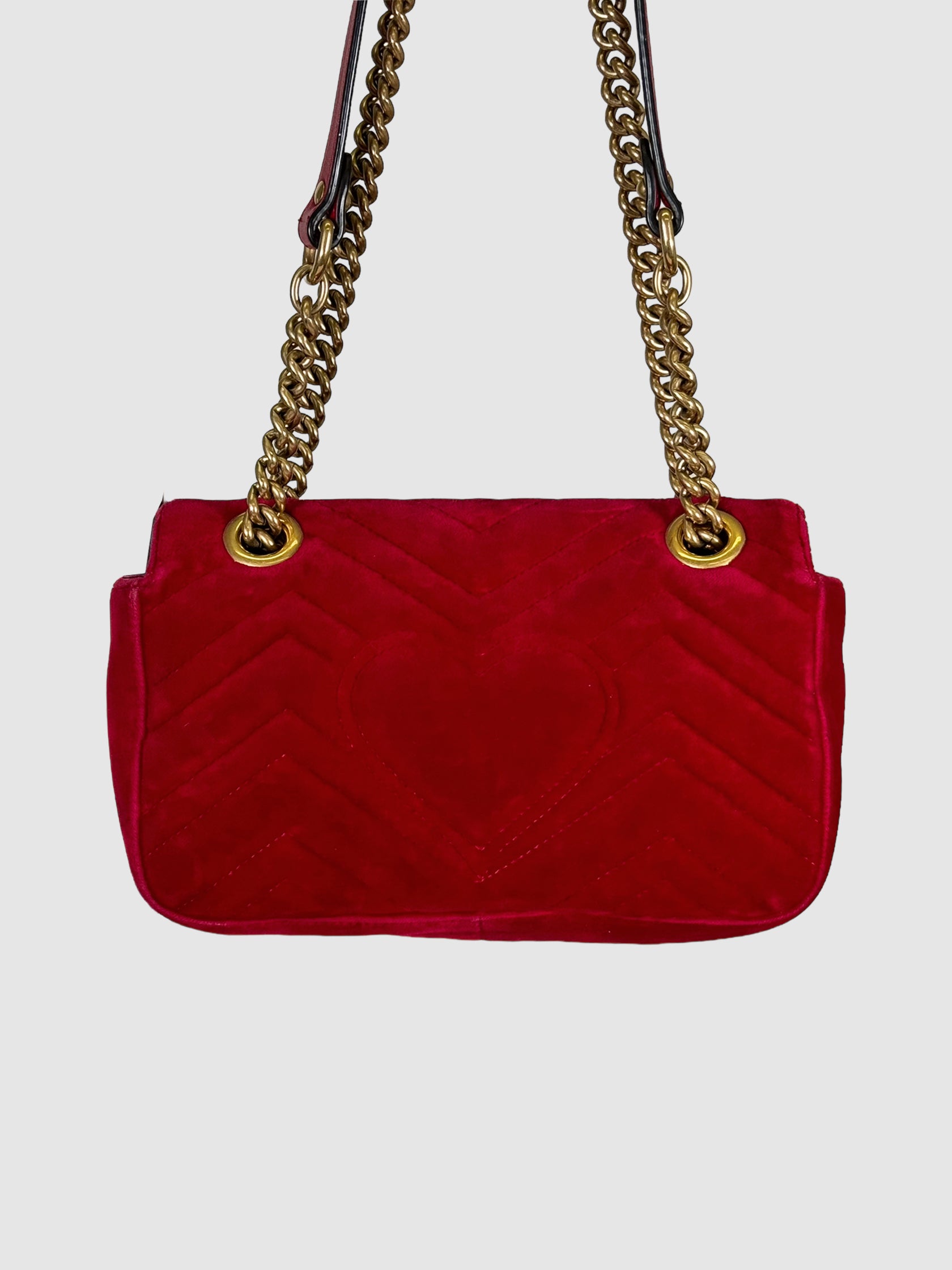 Gucci Velvet Matelasse GG Marmont Bag Red Consignment Resale Luxury Thrift Secondhand