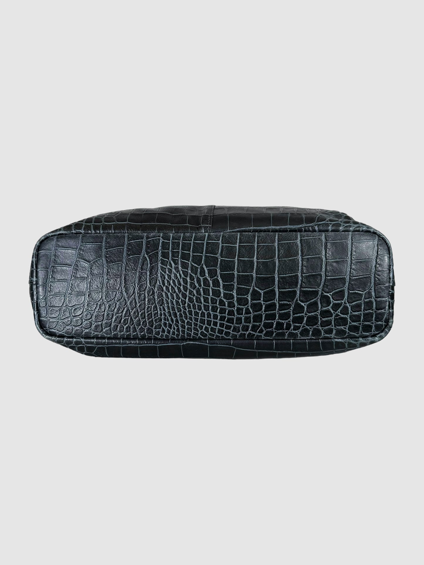 Croc Embossed Leather Shoulder Bag