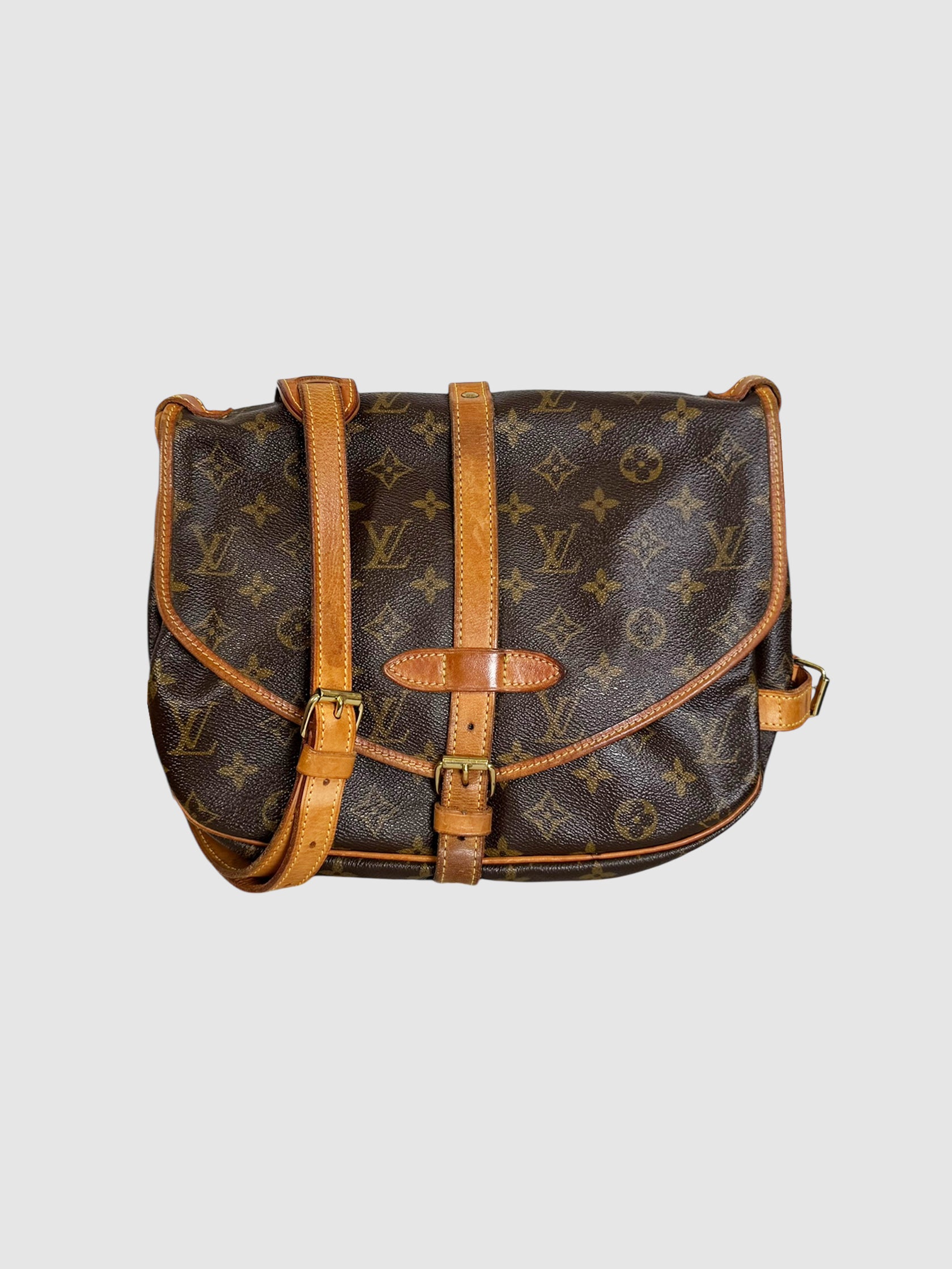 Louis Vuitton 2003 Brown Monogram Leather Saumur 30 Crossbody Bag Luxury Designer Resale Consignment Toronto Vintage Secondhand