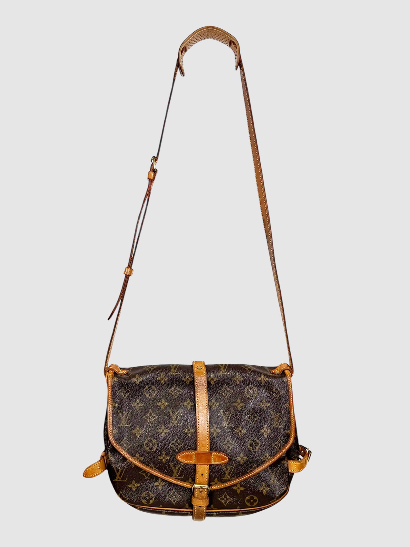 Louis Vuitton 2003 Brown Monogram Leather Saumur 30 Crossbody Bag Luxury Designer Resale Consignment Toronto Vintage Secondhand