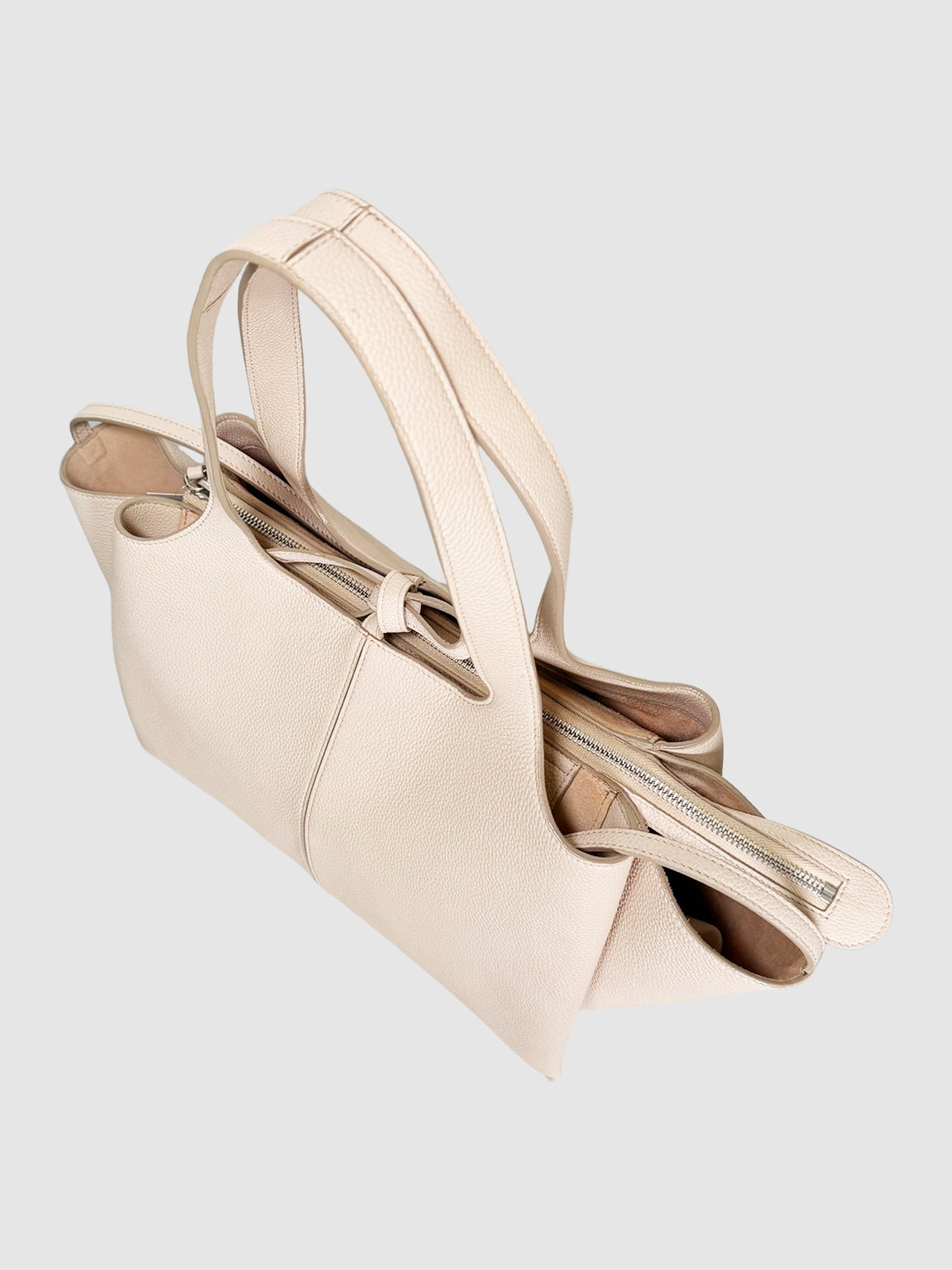 Tri-Fold Leather Shoulder Tote Bag
