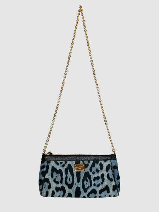 Dolce & Gabbana Denim Leopard Print Crossbody Bag