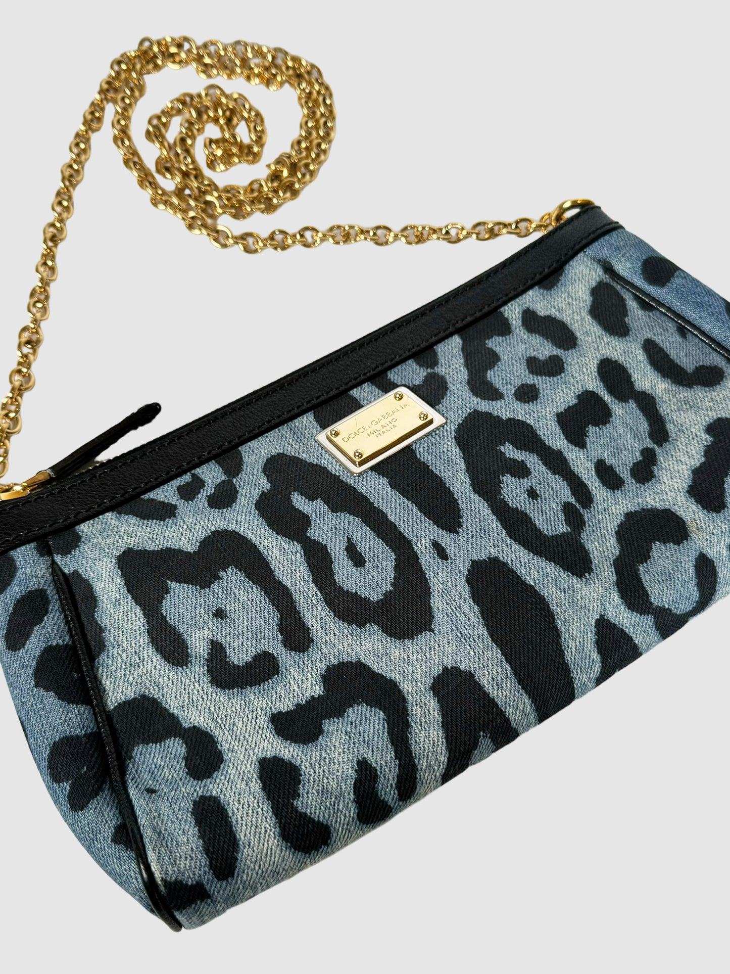 Denim Leopard Print Crossbody Bag