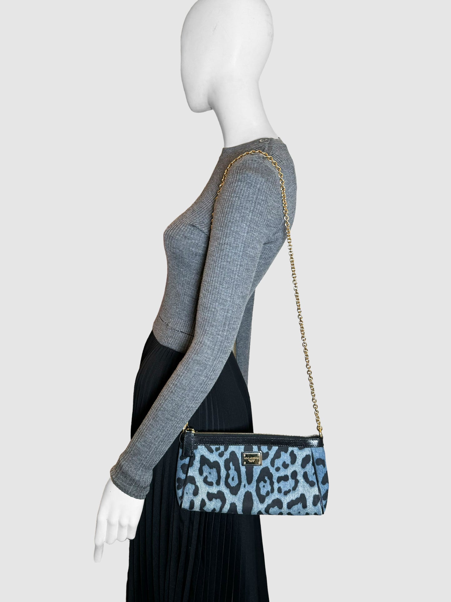 Denim Leopard Print Crossbody Bag