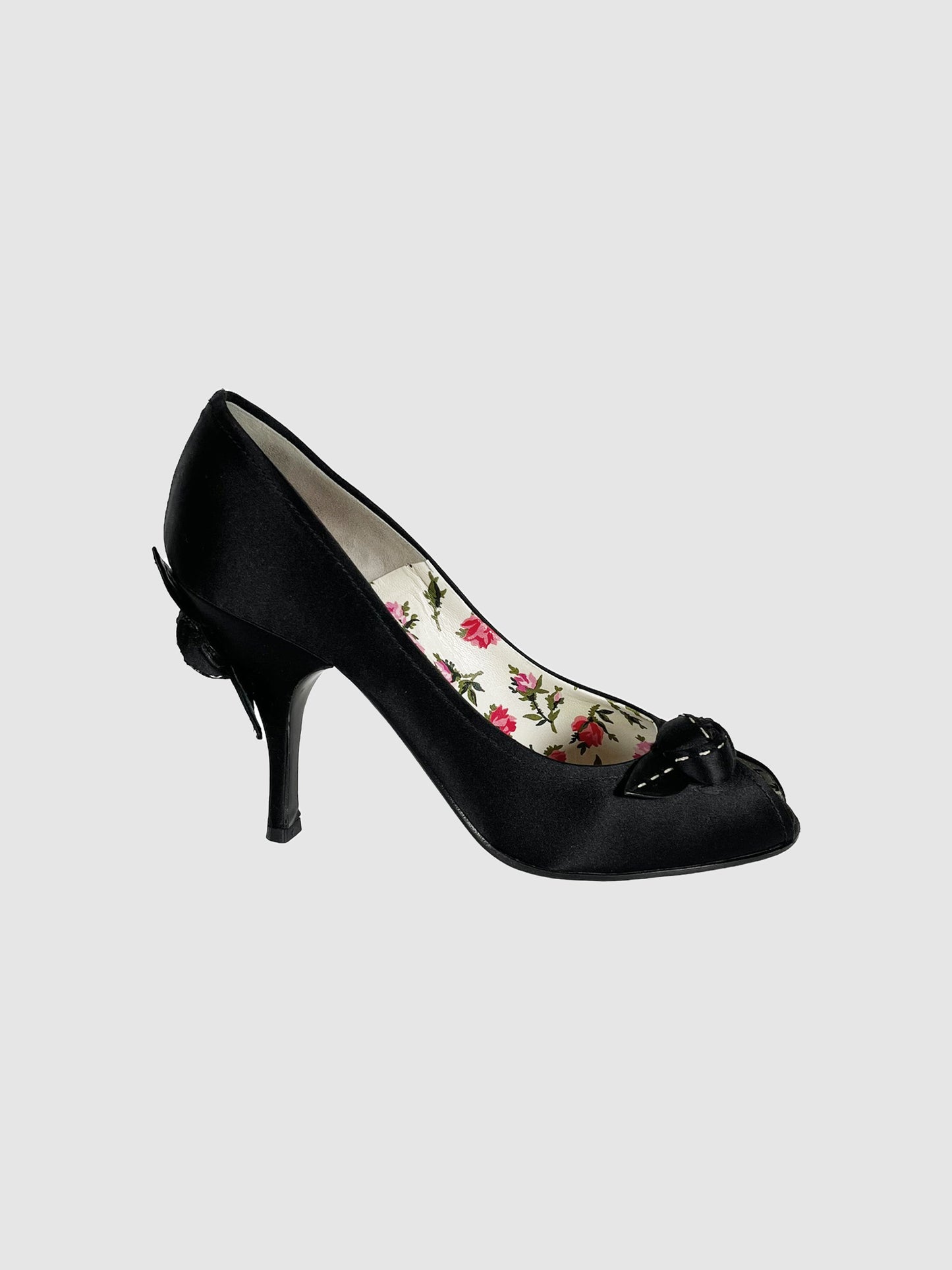 Satin Peep Toe Pumps - Size 38