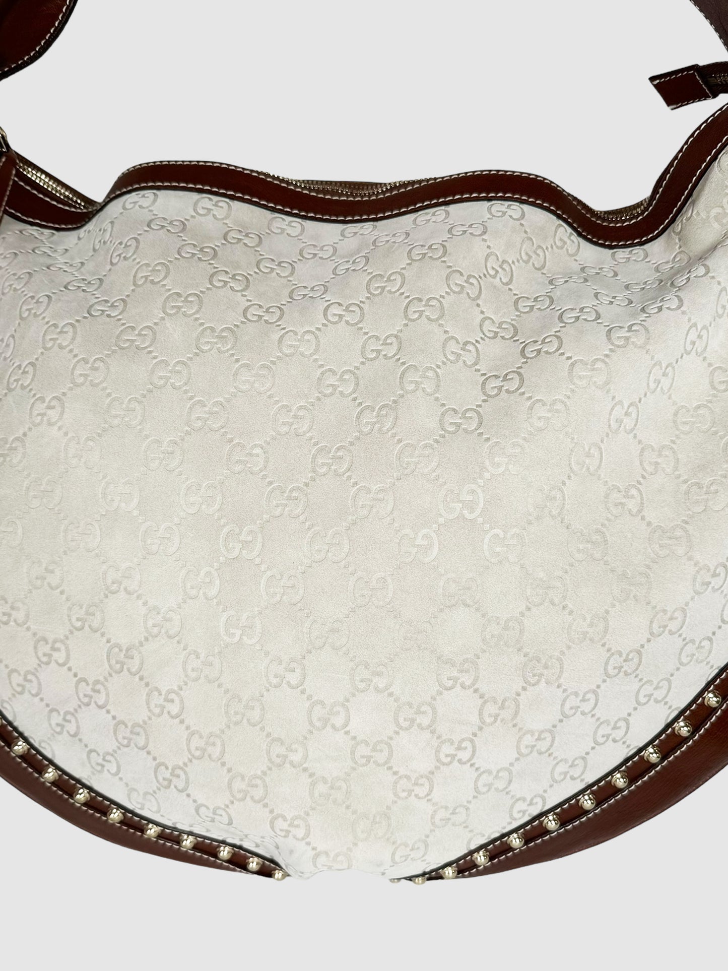 Gucci Extra Large Studded Suede Pelham Hobo Shoulder Bag Consignment Secondhand Designer Luxury Resale Toronto Trendy