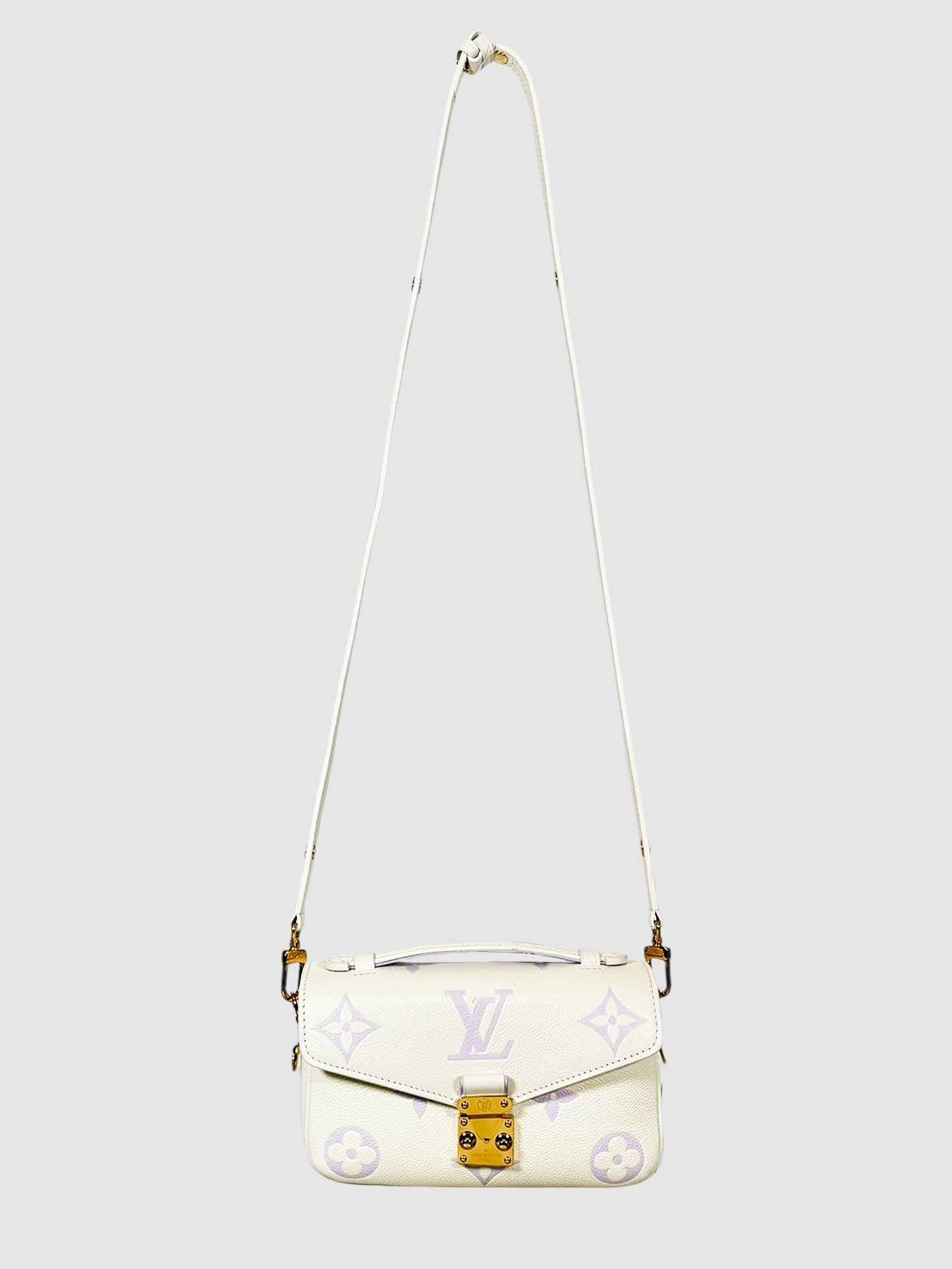 Louis Vuitton Cream and Purple Pochette Métis East West Monogram Empreinte Leather Handbag Milky Way Luxury Designer Resale Consignment Toronto