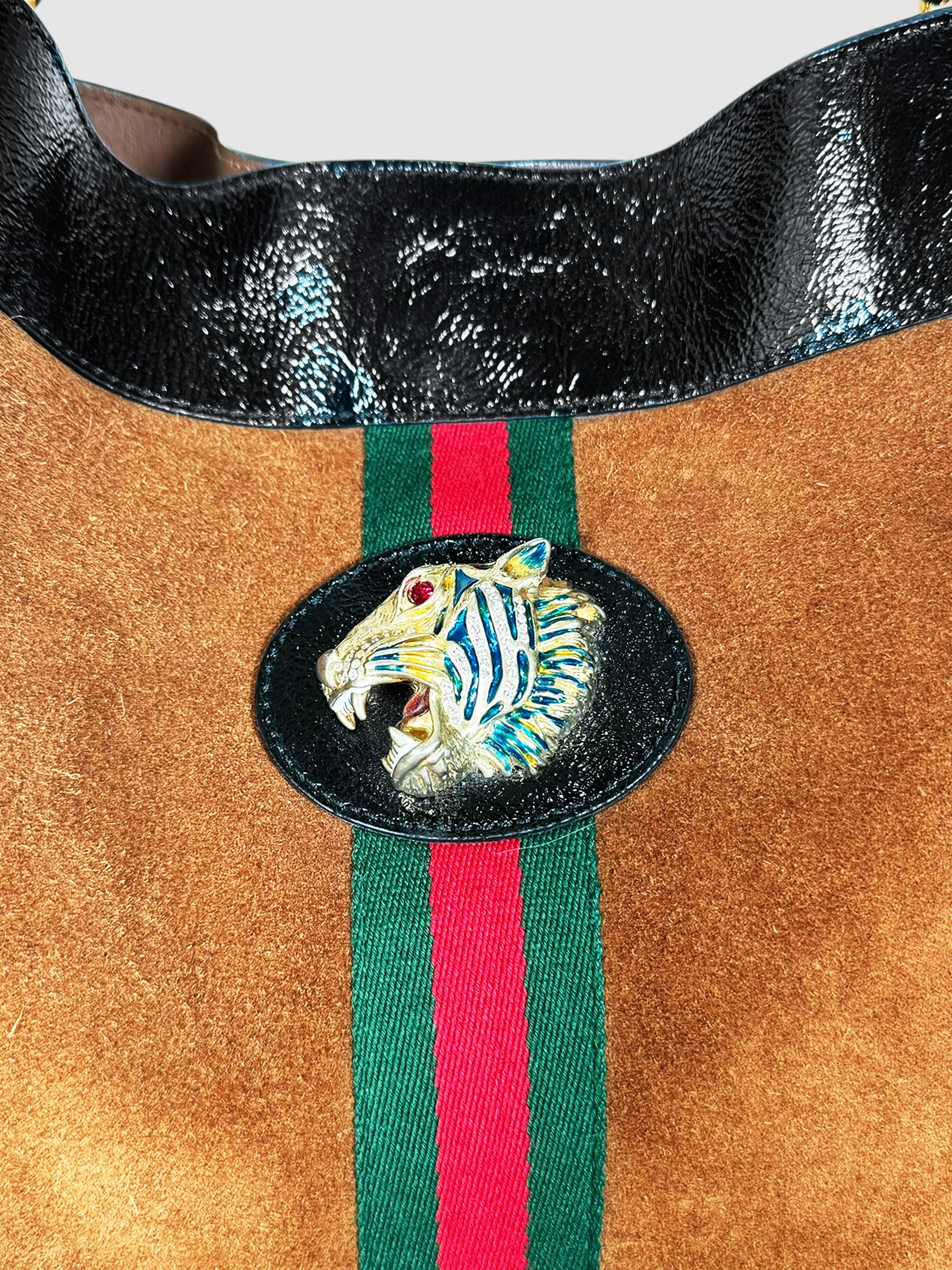 Gucci Brown Suede Tiger Head Rajah Maxi Luxury Designer Resale Consignment Toronto