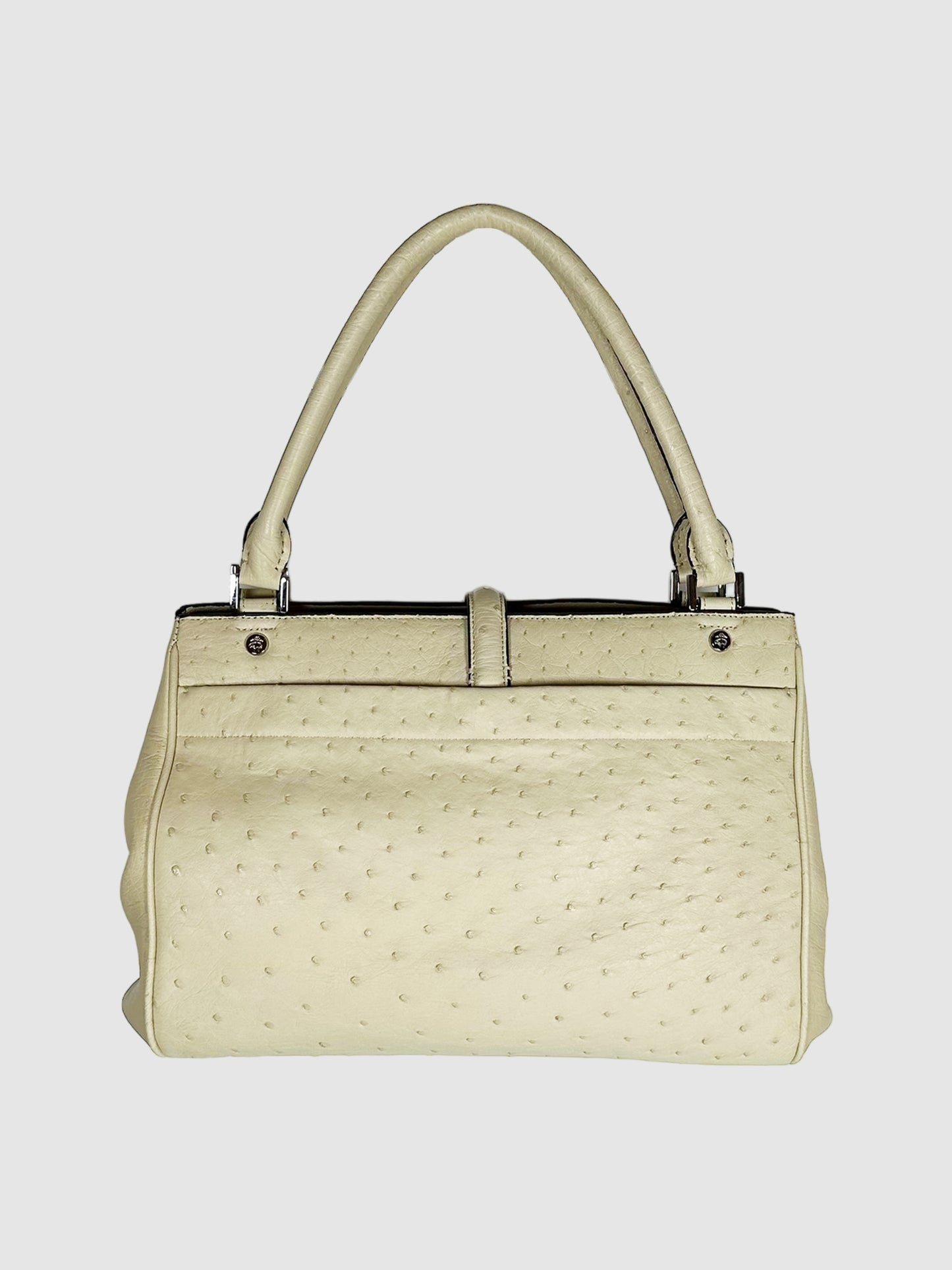 Brooks Brothers Cream Ostrich Leather Dual Top Handle Bag Consignment Secondhand Designer Luxury Resale Toronto Trendy