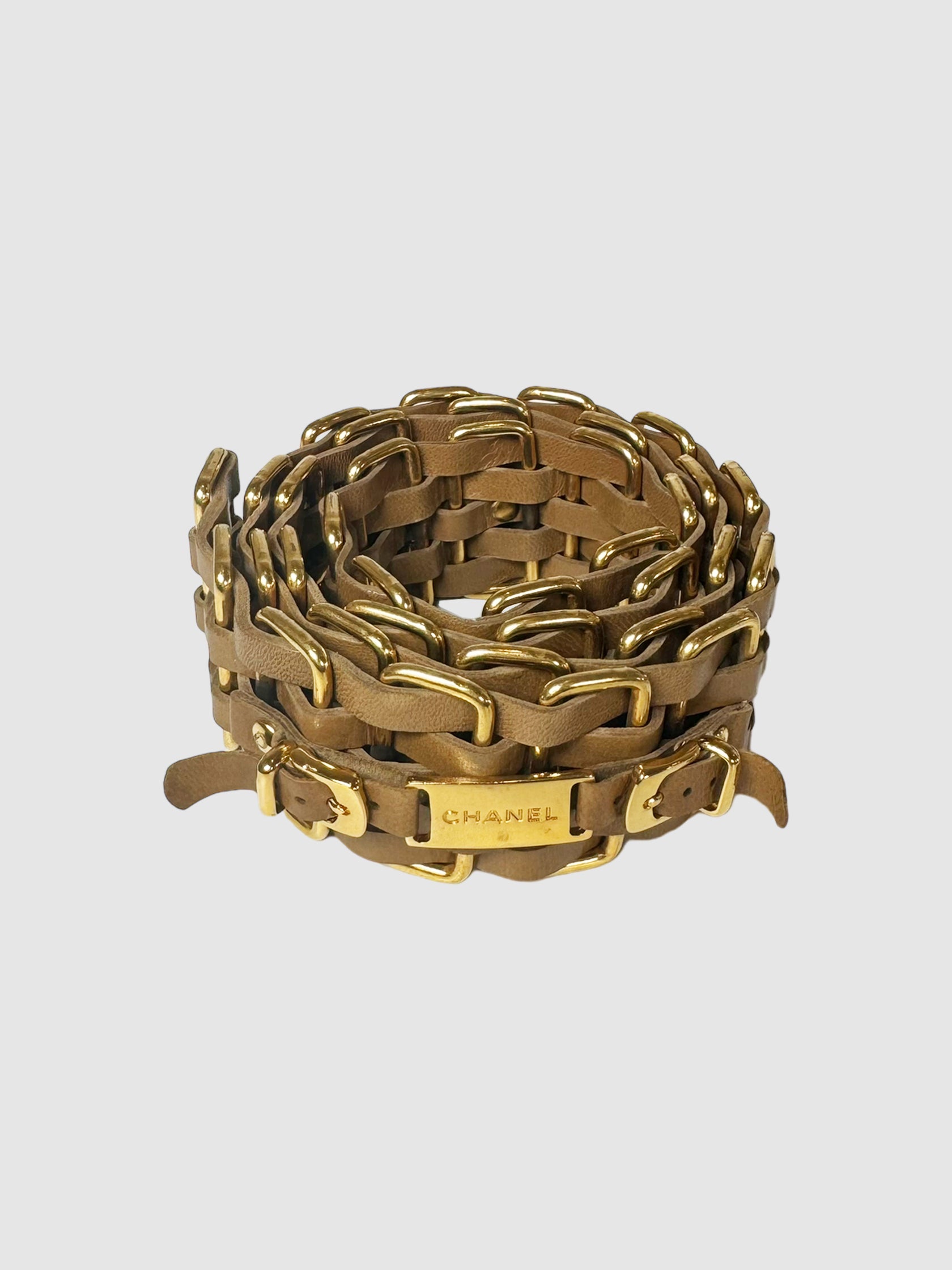 Woven Leather and Metal Wide Belt
