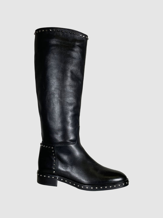 Leather Studded Tall Boots - Size 39.5