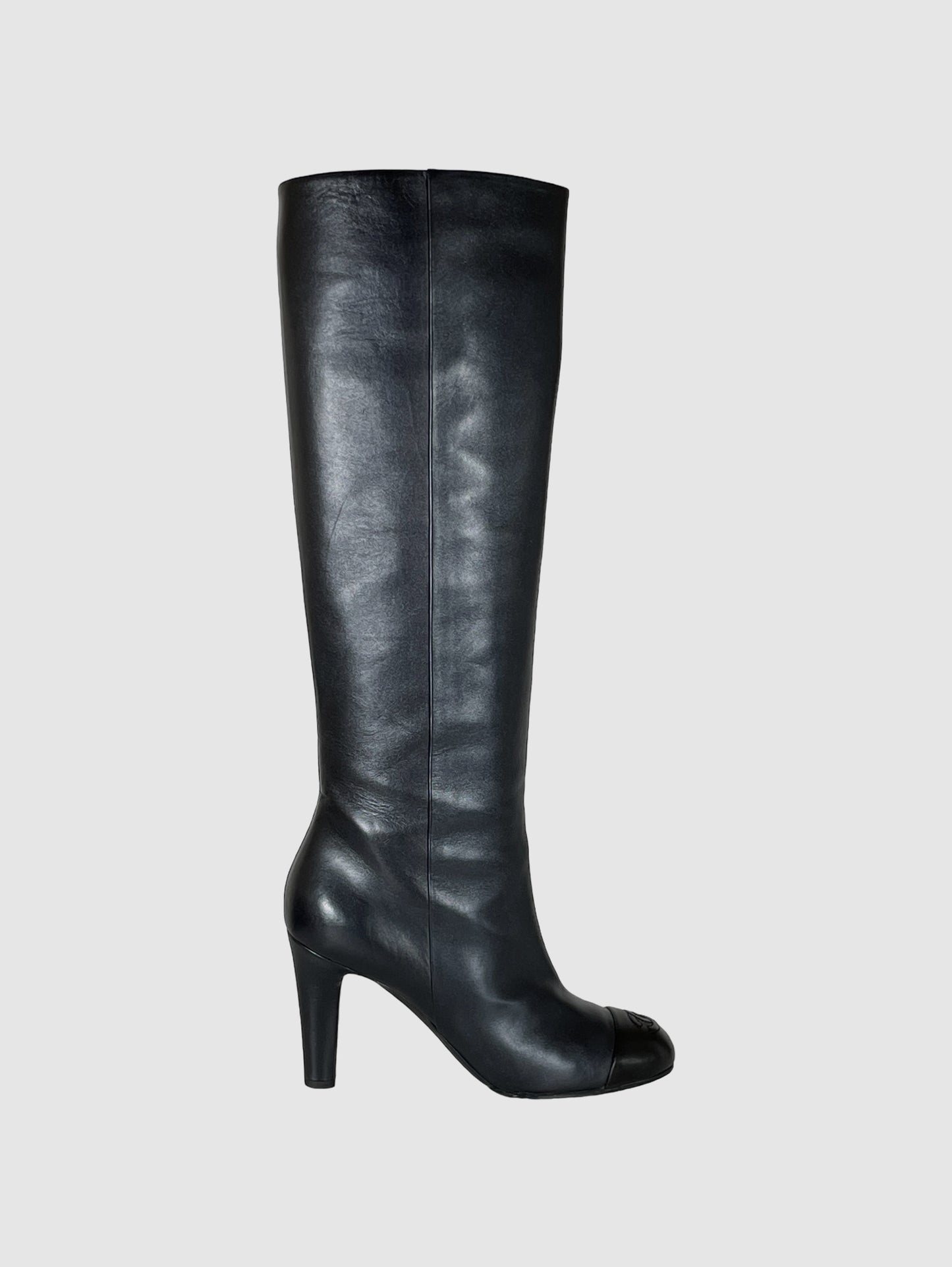 Tall Leather Heel Boots - Size 9