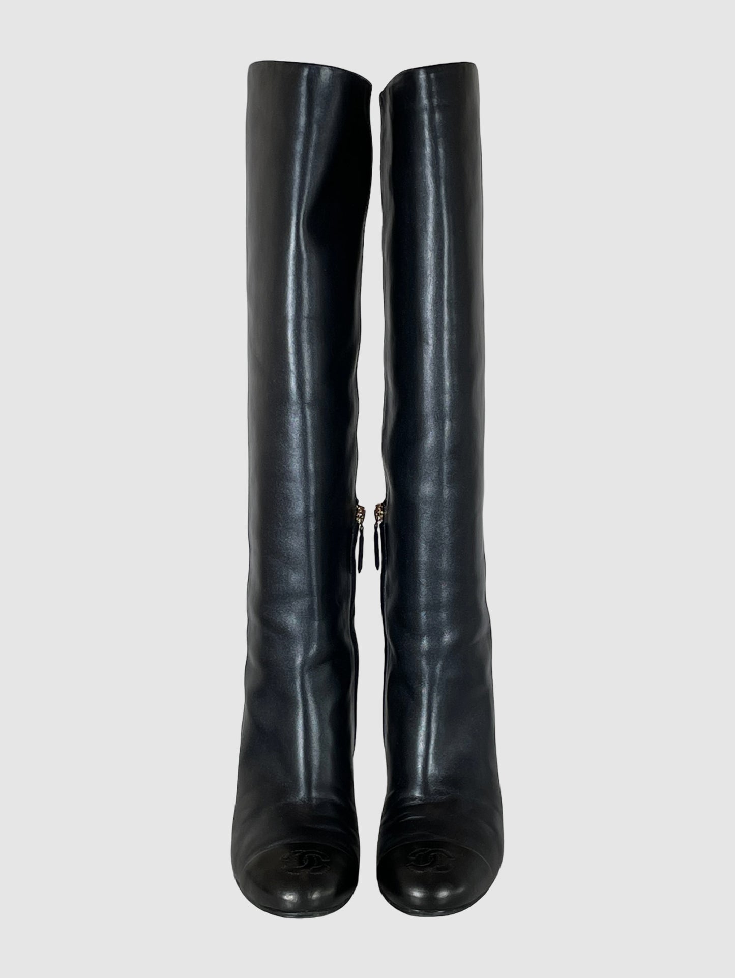 Tall Leather Heel Boots - Size 9