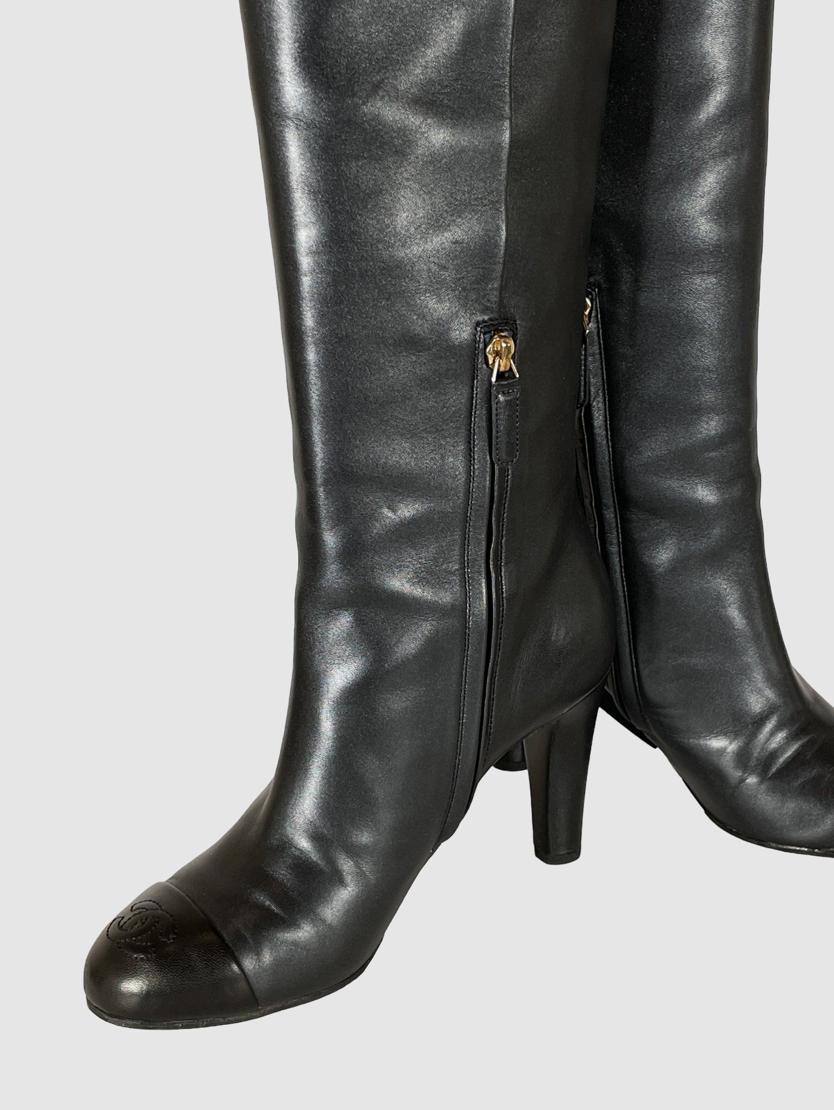 Tall Leather Heel Boots - Size 9