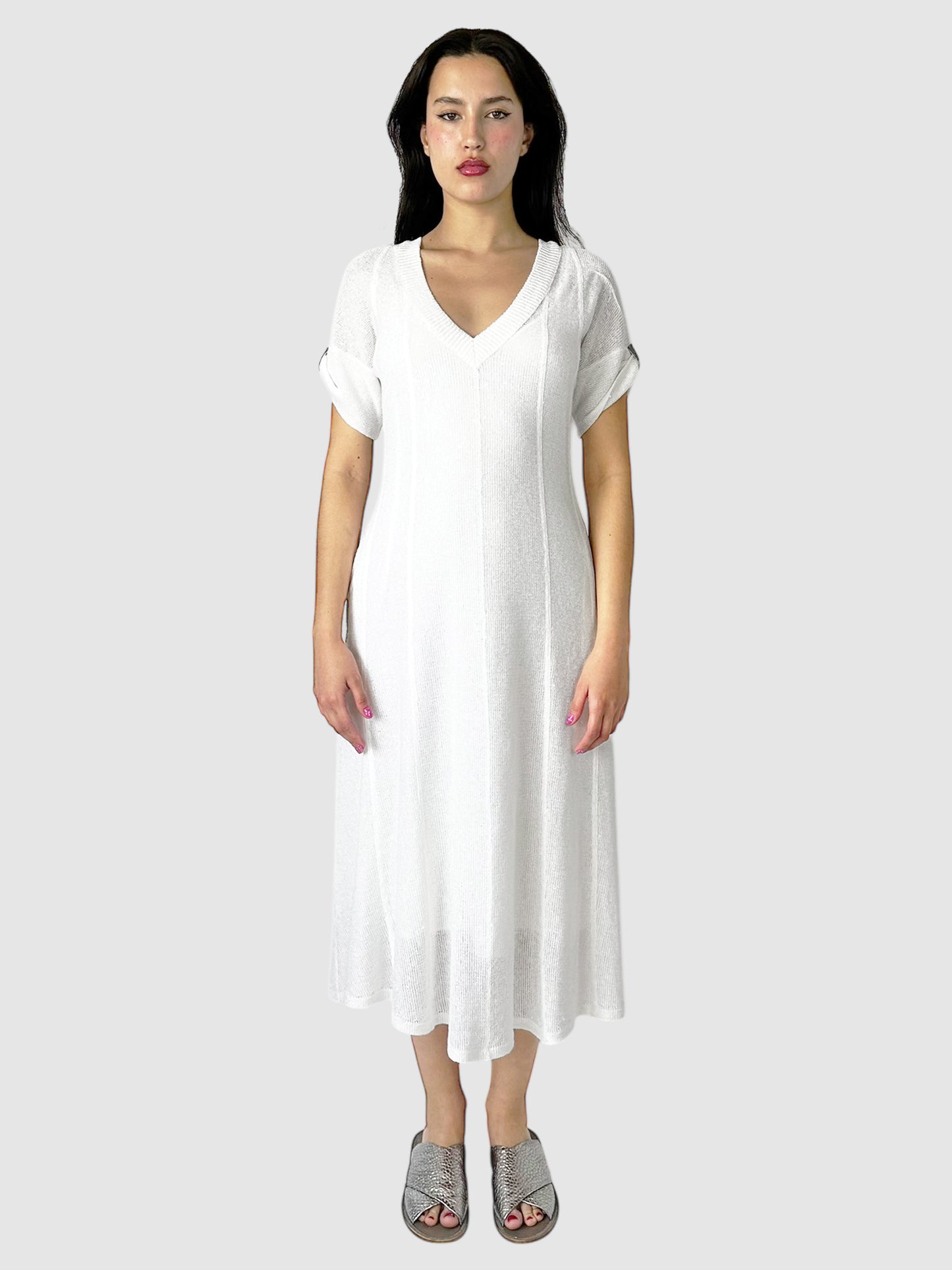 Linen/Silk Sequin Embellished Dress - Size L
