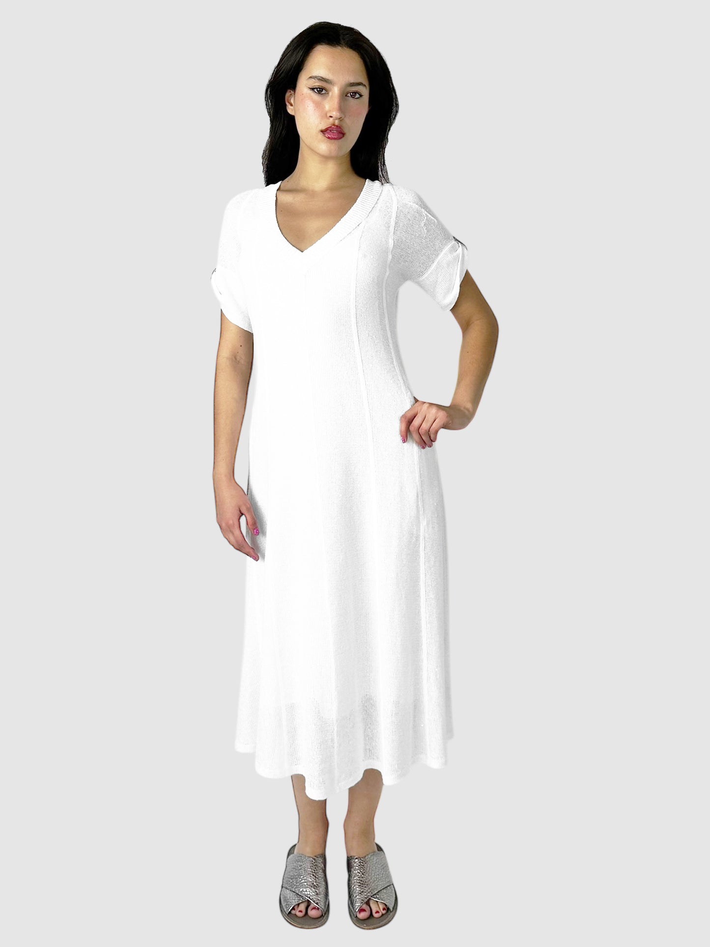 Linen/Silk Sequin Embellished Dress - Size L
