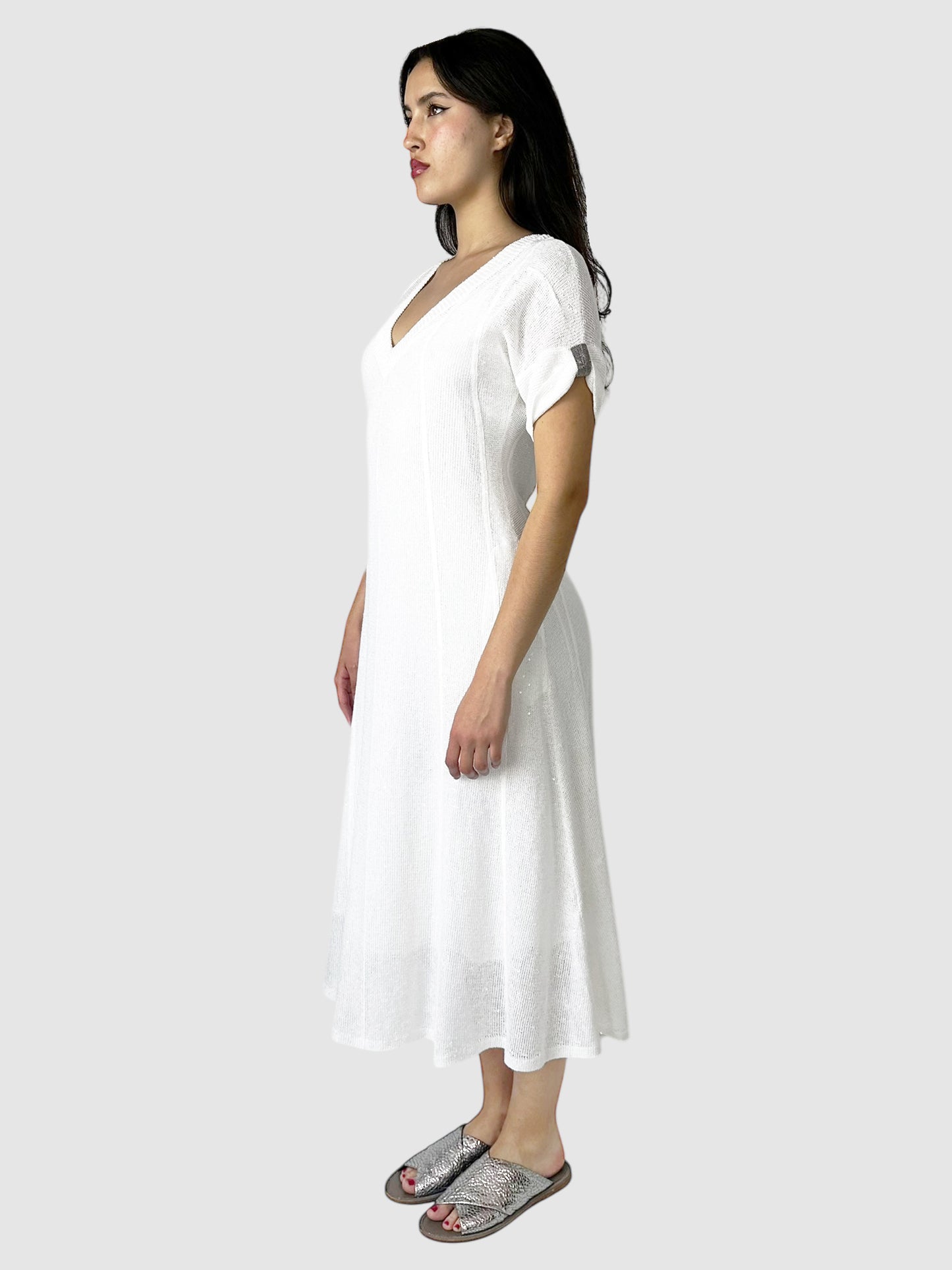 Linen/Silk Sequin Embellished Dress - Size L