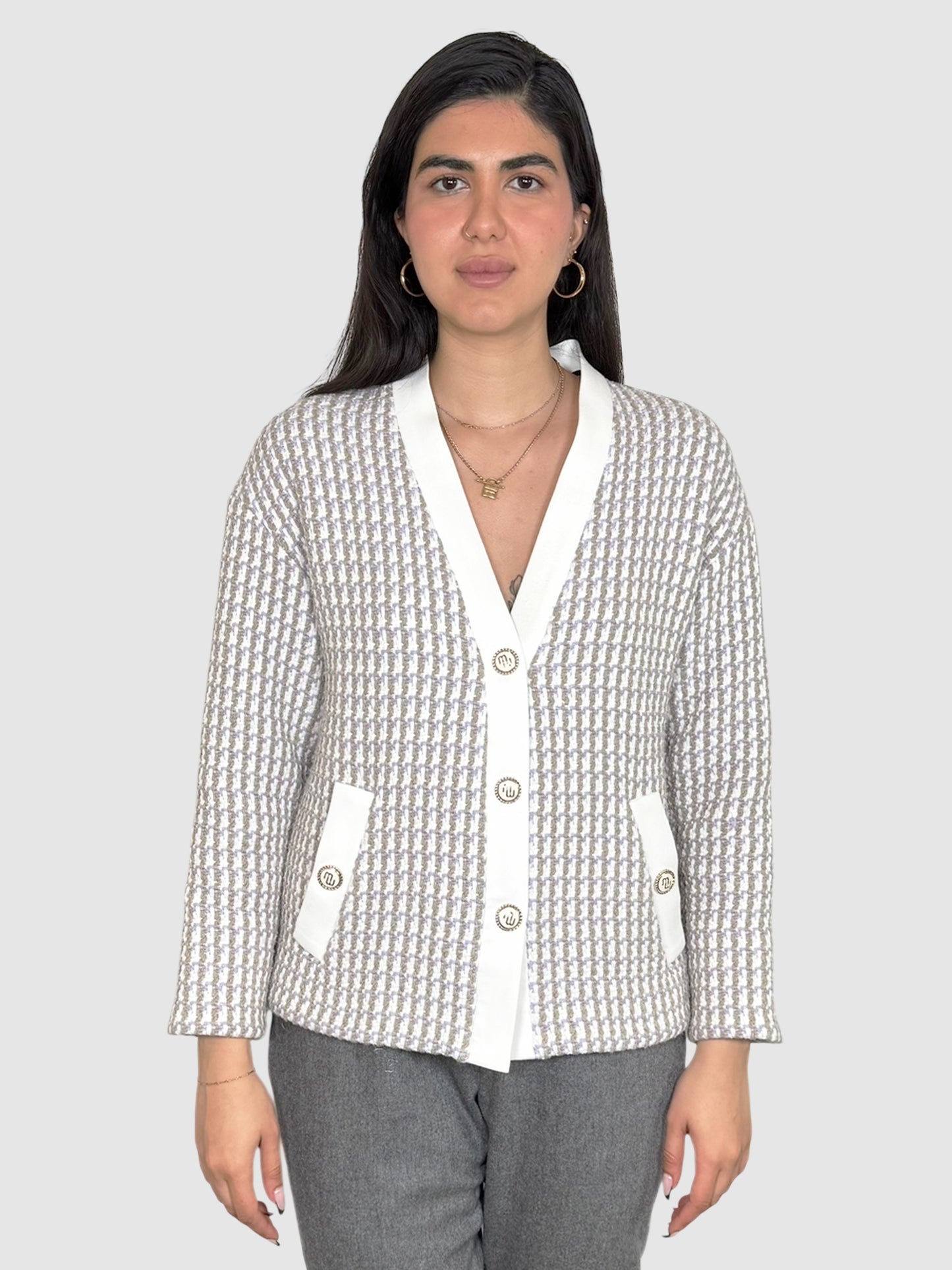 Tweed Button-Up Cardigan