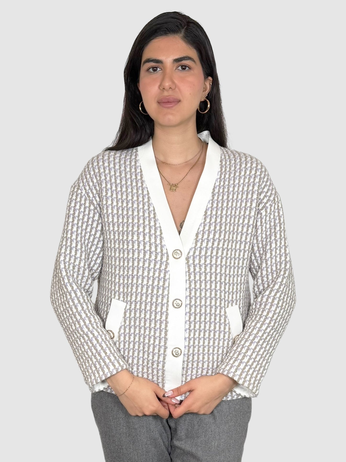 Tweed Button-Up Cardigan