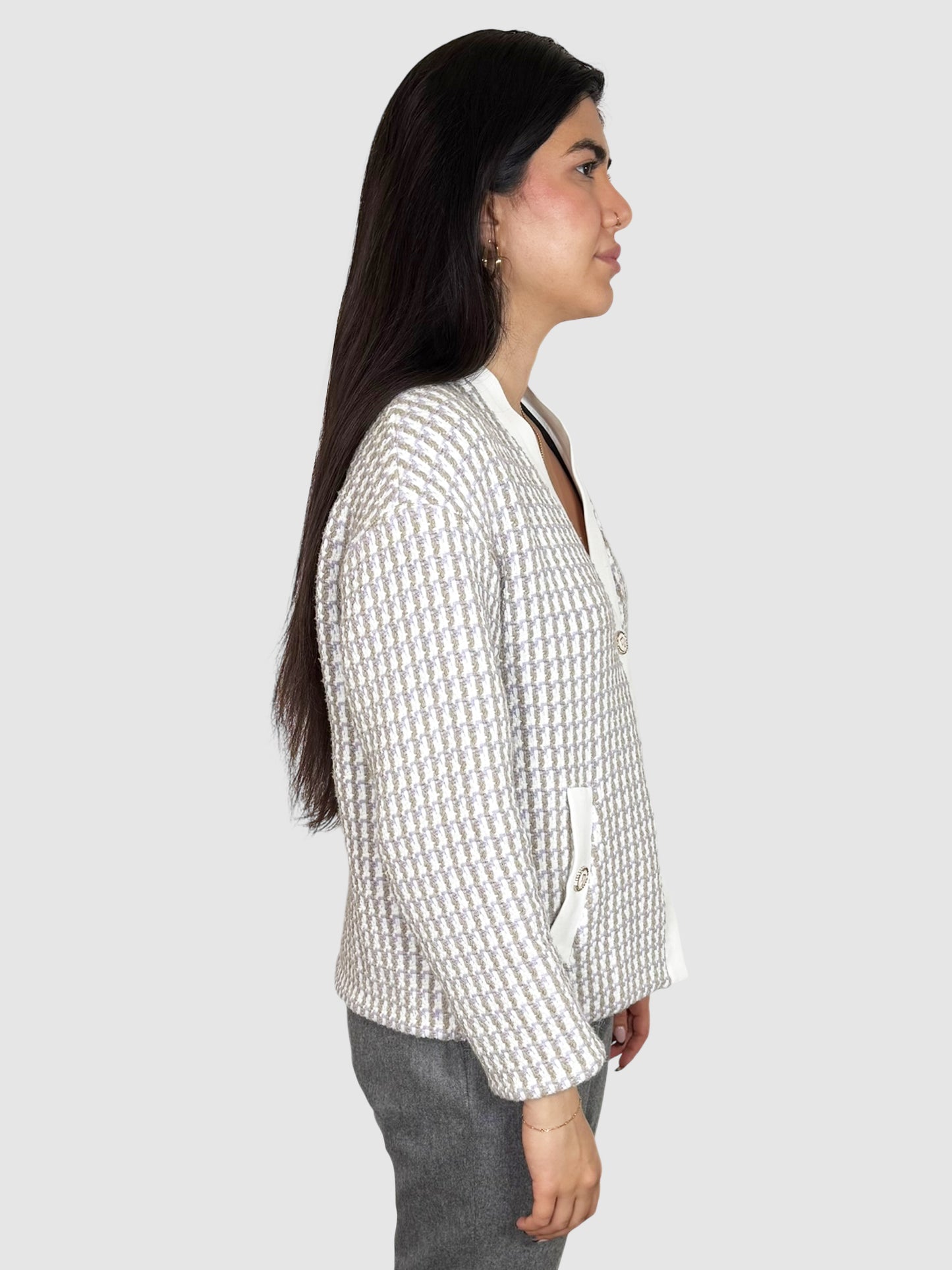 Tweed Button-Up Cardigan