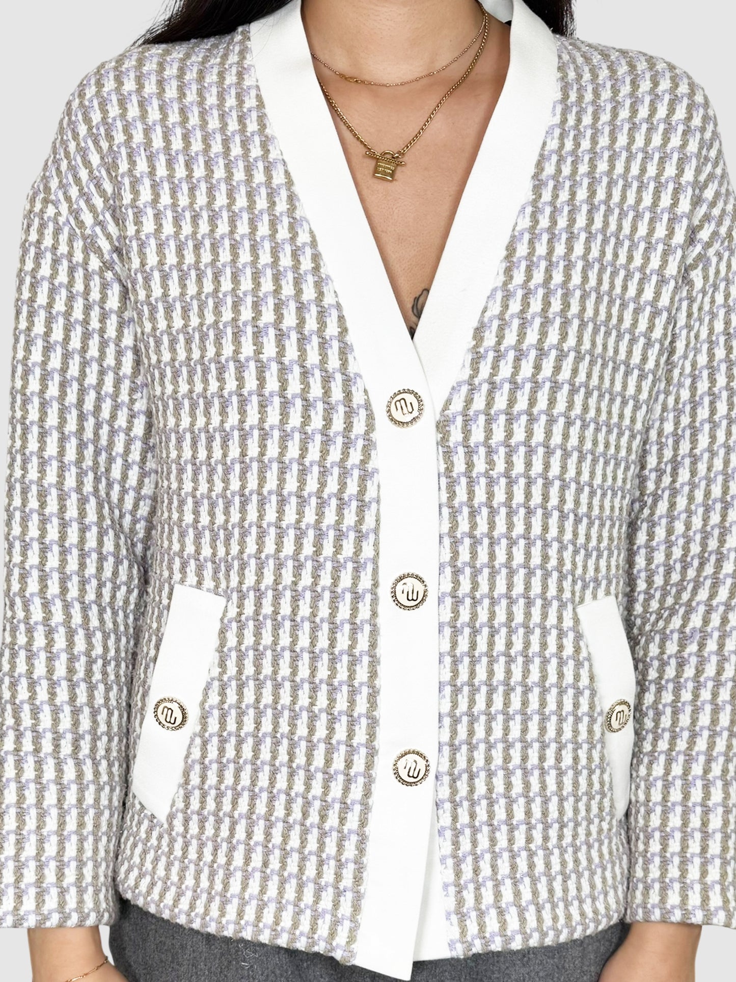 Tweed Button-Up Cardigan