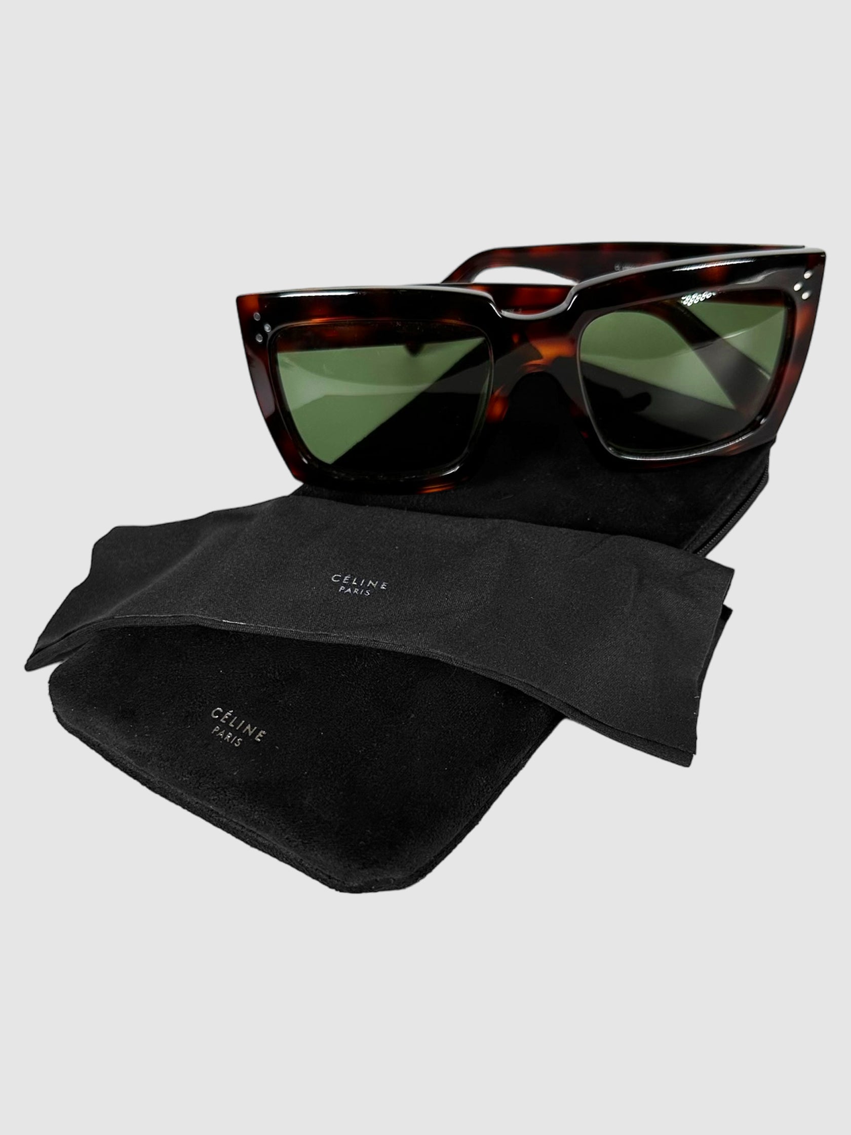 Celine Black and Brown Square Tortoiseshell Tinted Sunglasses Consignment Secondhand Designer Luxury Resale Toronto Trendy