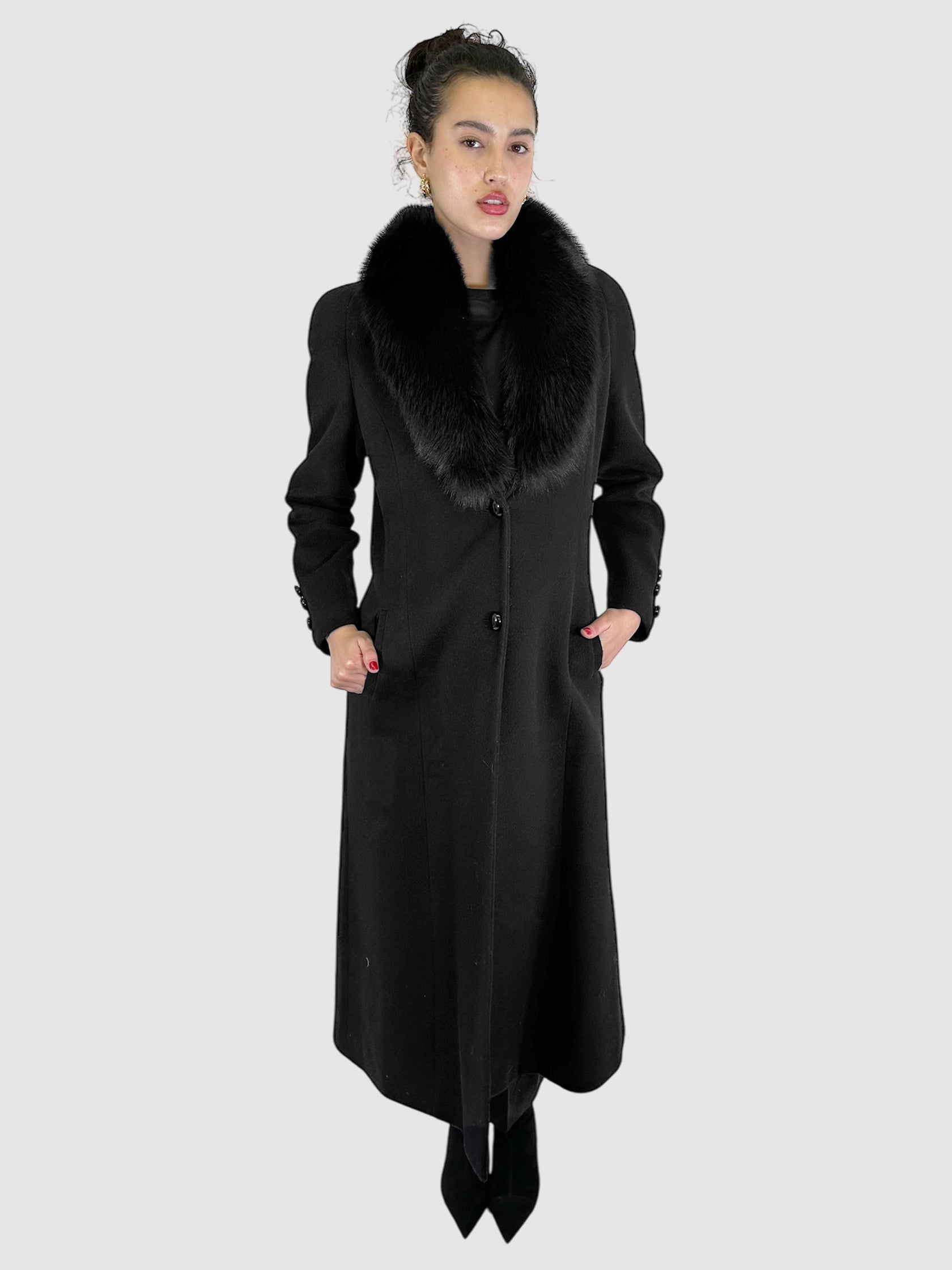 Wool/Cashmere Long Jacket with Fur Collar