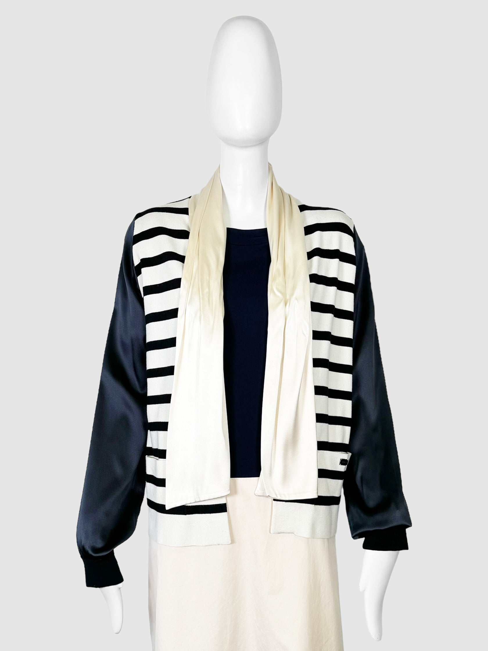 Stripe Neck Tie Cardigan - Size 42