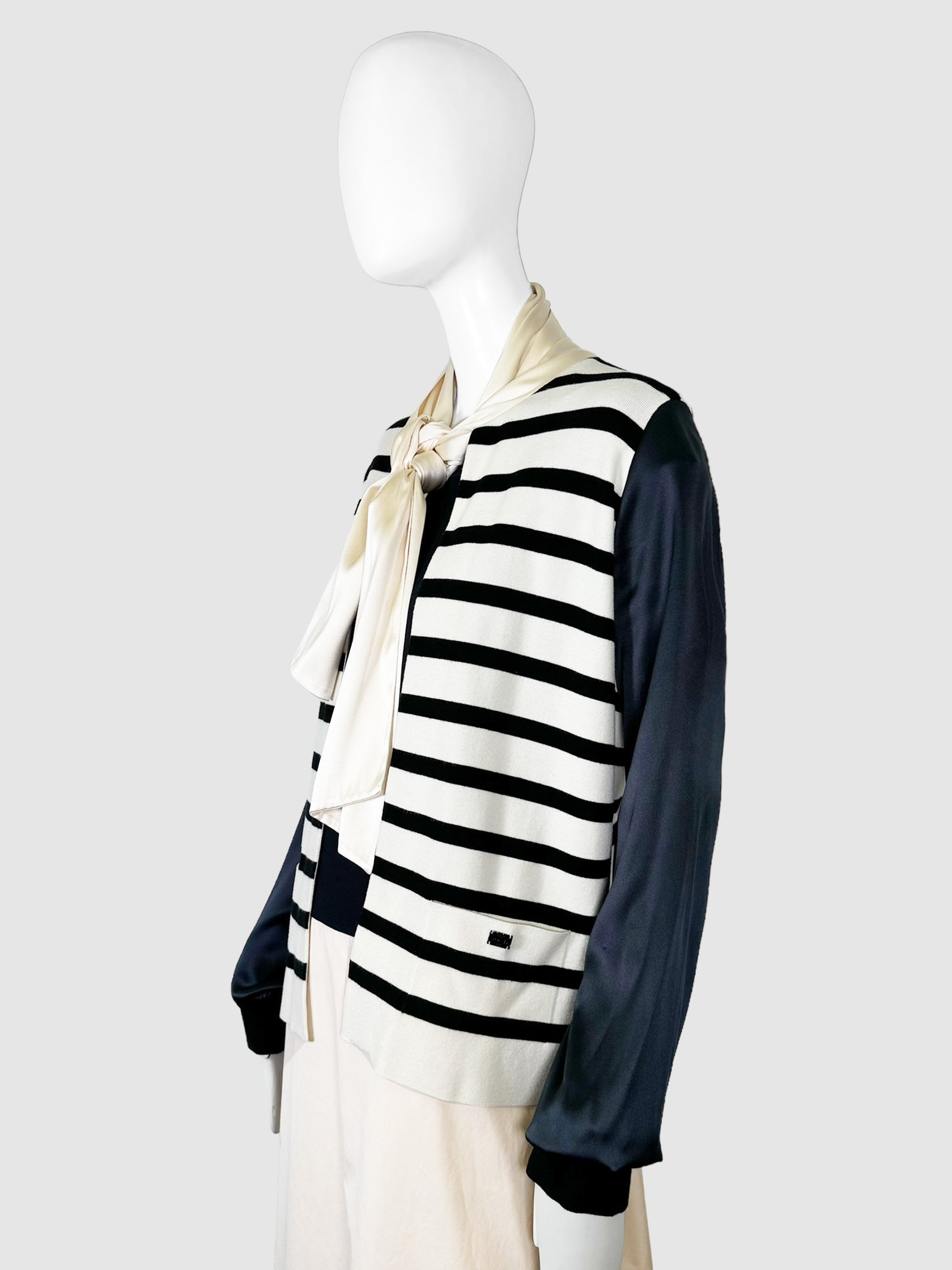 Stripe Neck Tie Cardigan - Size 42
