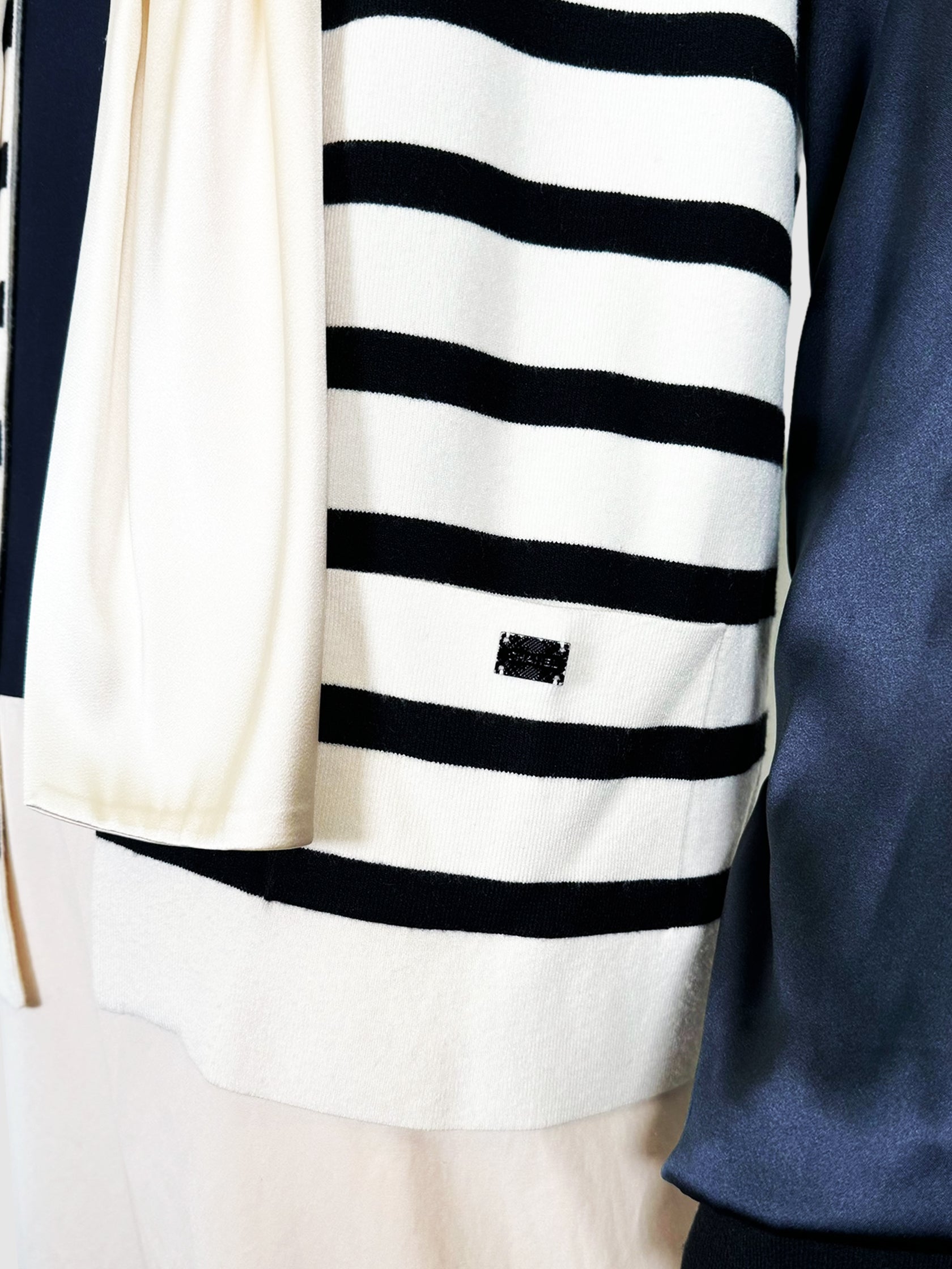 Stripe Neck Tie Cardigan - Size 42