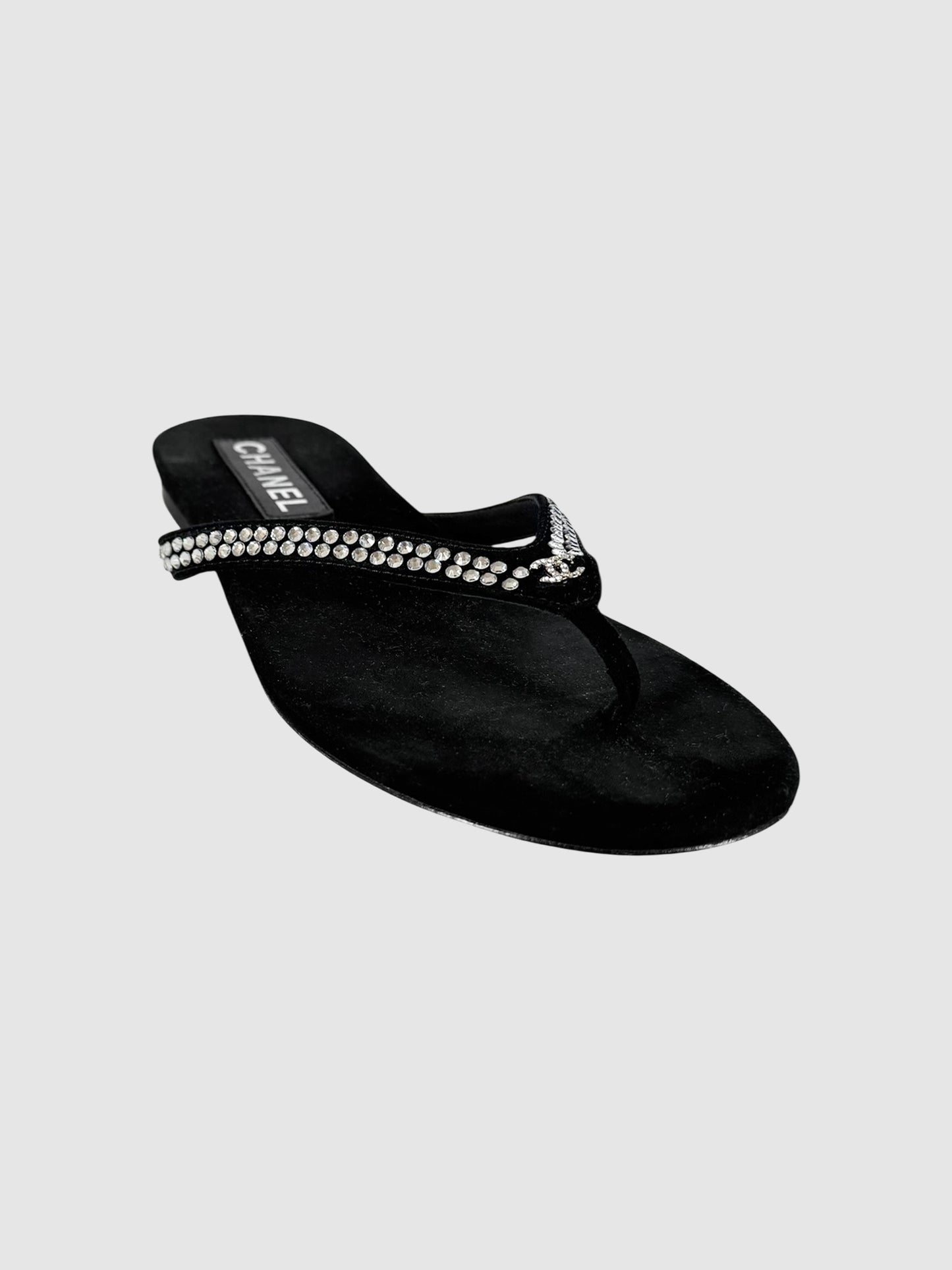 Rhinestone CC Suede Sandals