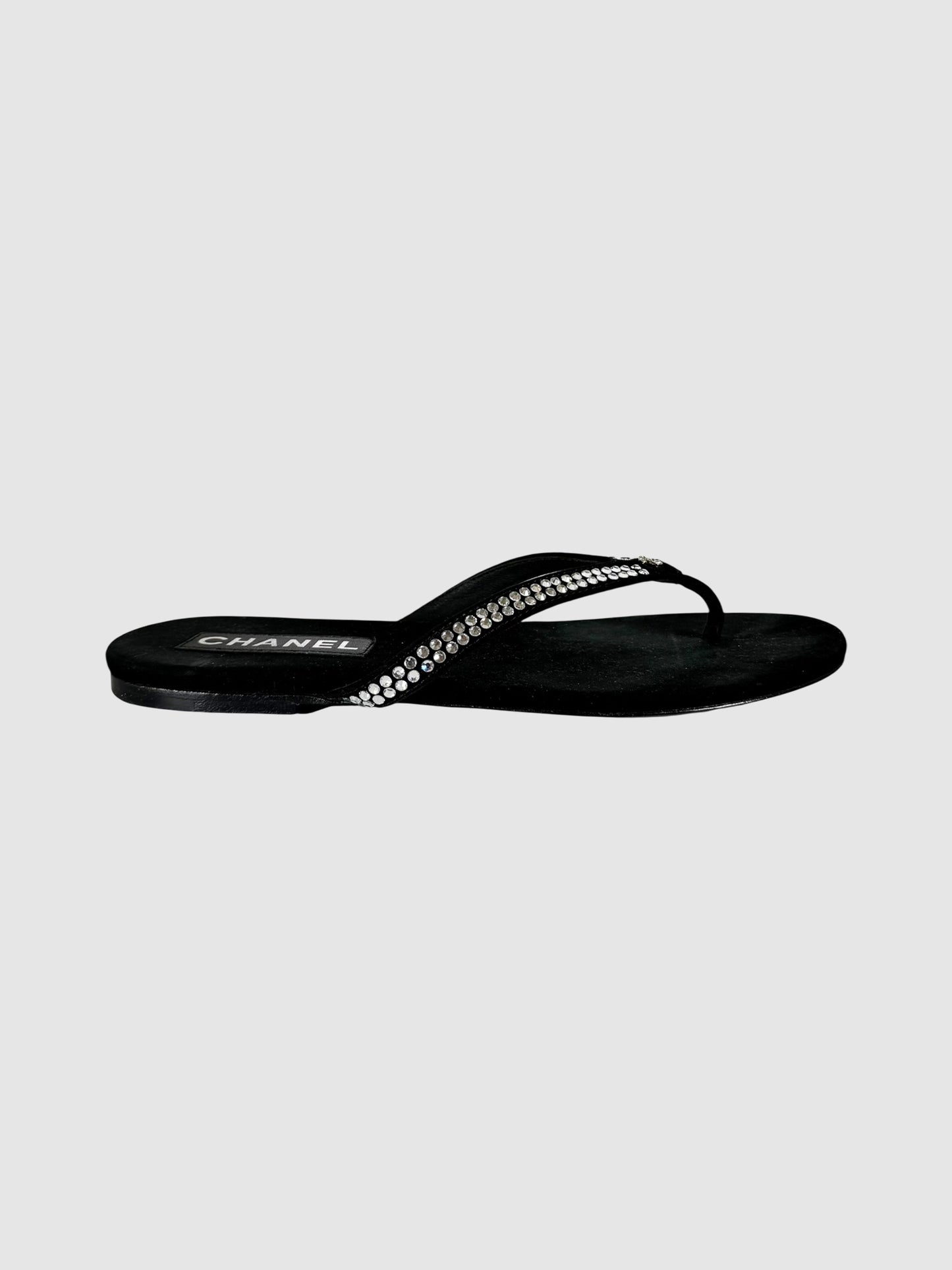 Rhinestone CC Suede Sandals