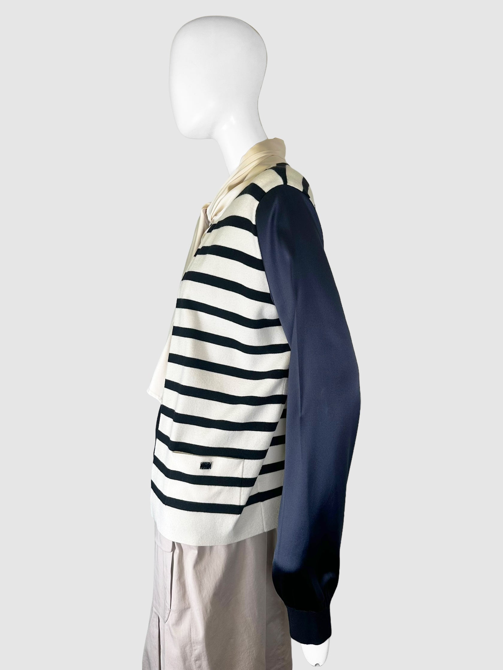 Stripe Neck Tie Cardigan - Size 42