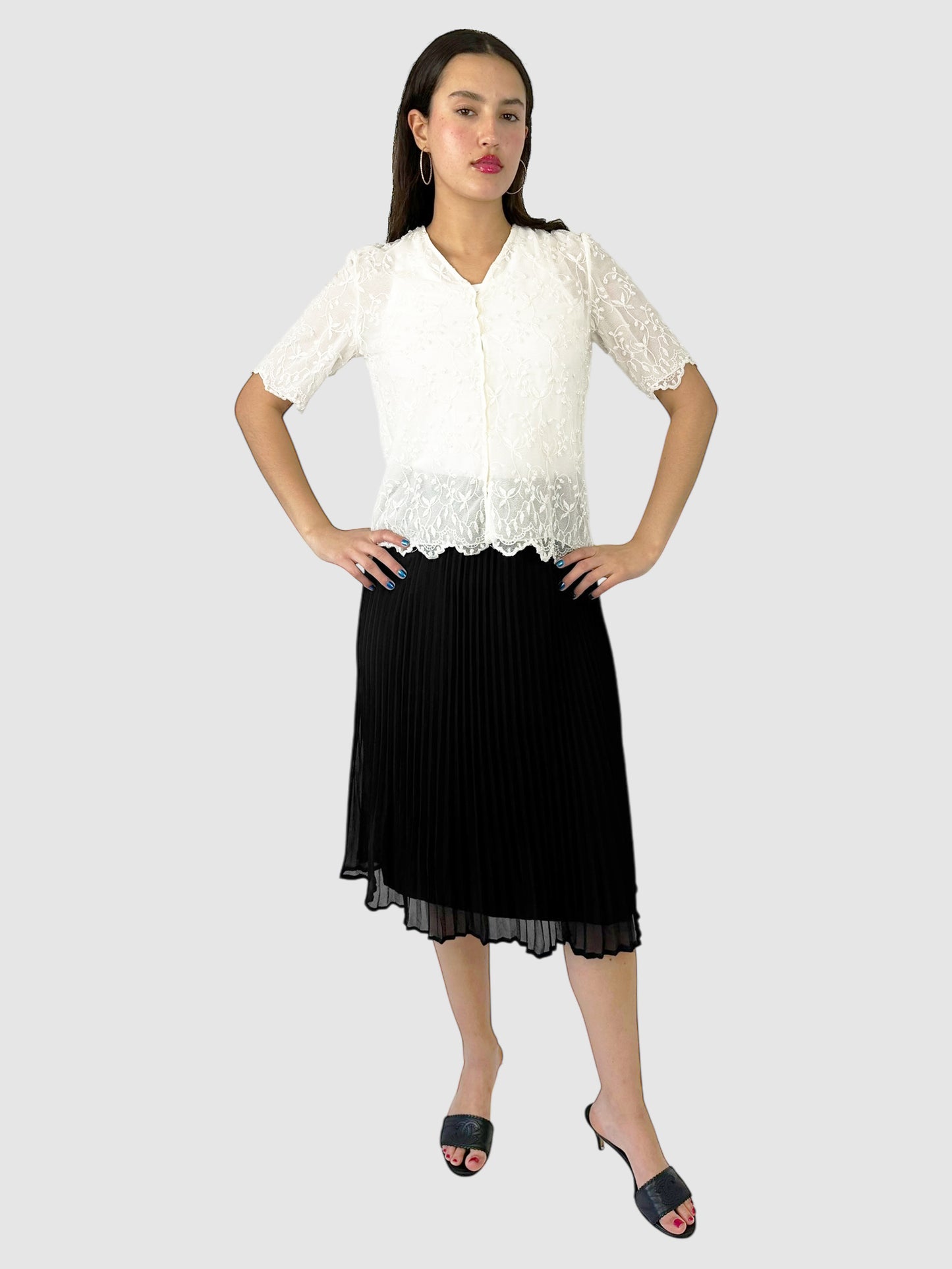 Beaded Embroidered Floral Top - Size S