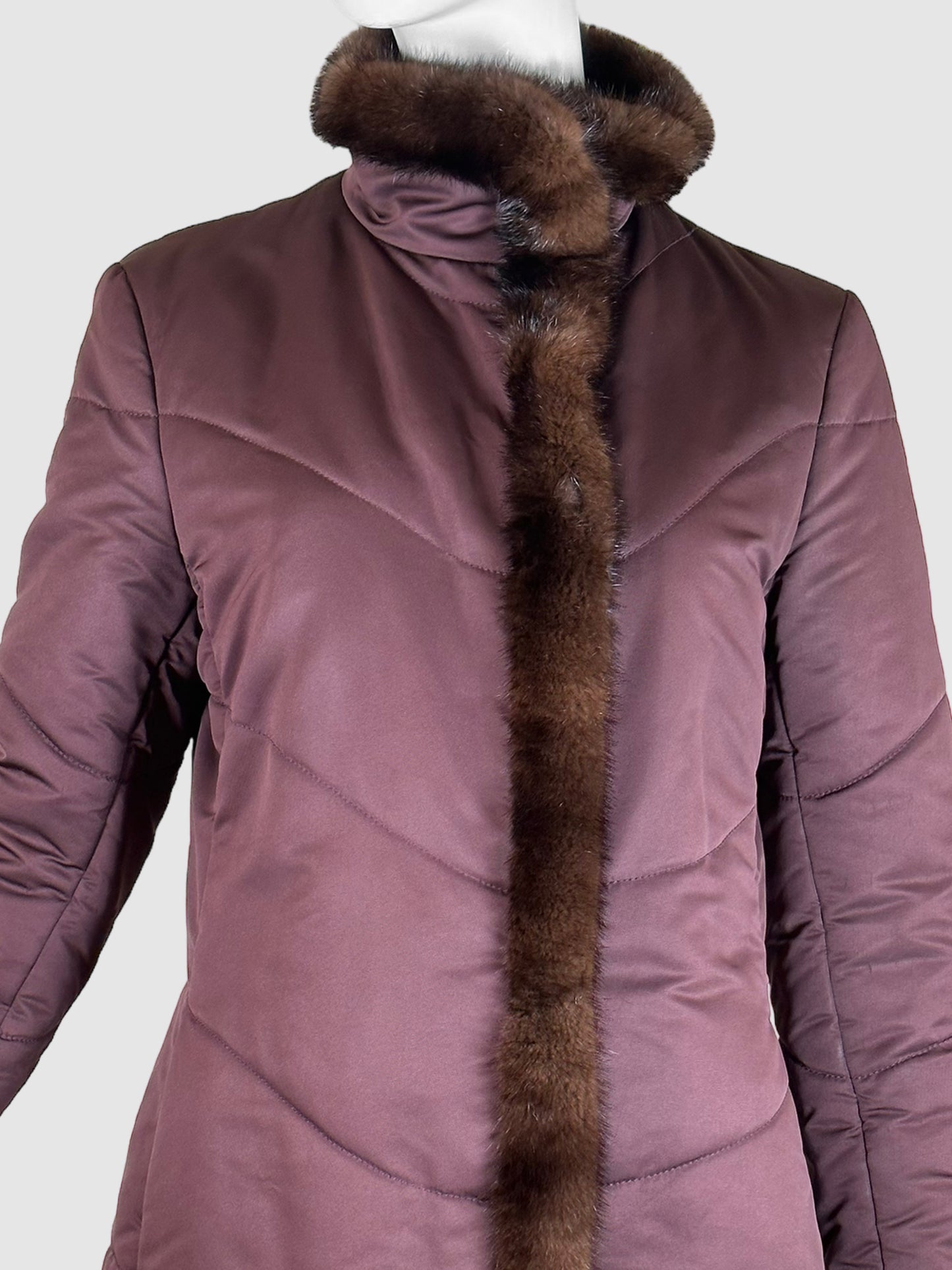 Loro Piana Quilted Coat with Mink Trim - Size 46