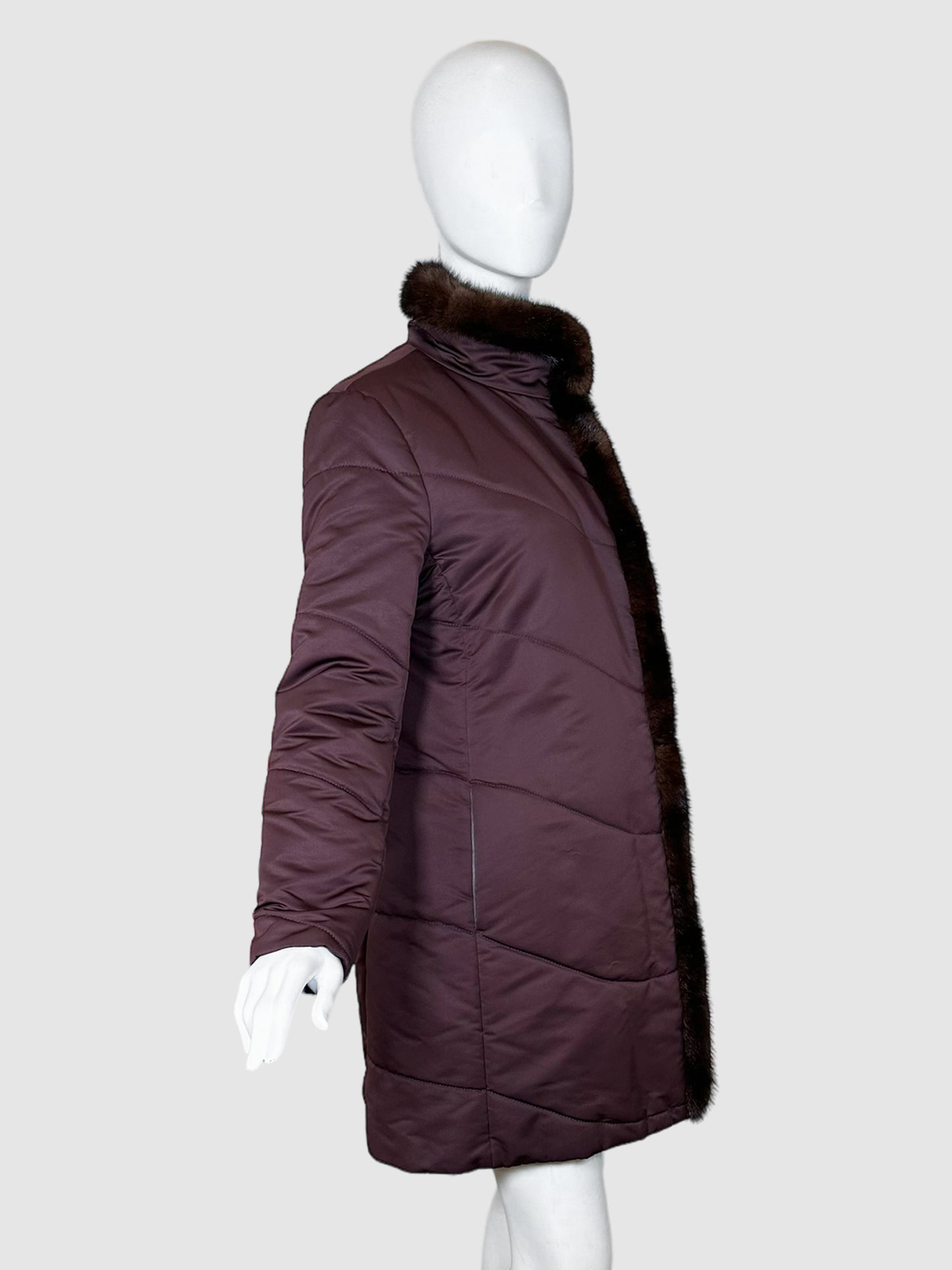 Loro Piana Quilted Coat with Mink Trim - Size 46