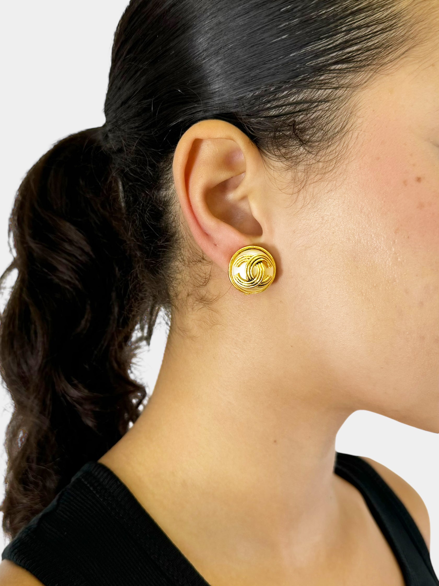 1994 CC Faux Pearl Clip-On Earrings