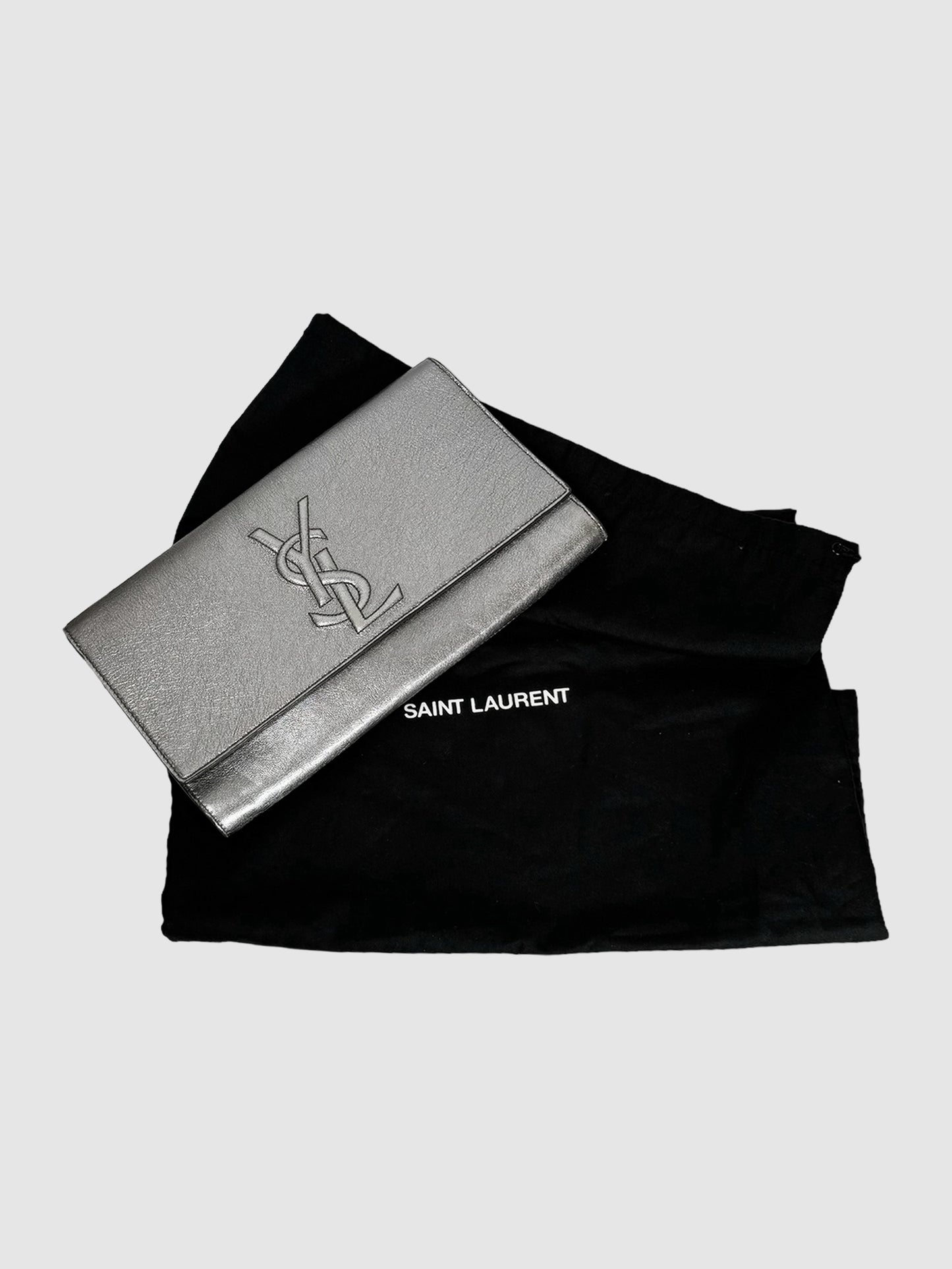 Yves Saint Laurent Belle de Jour Leather Clutch Silver YSL Consignment Designer Luxury Resale Toronto Secondhand