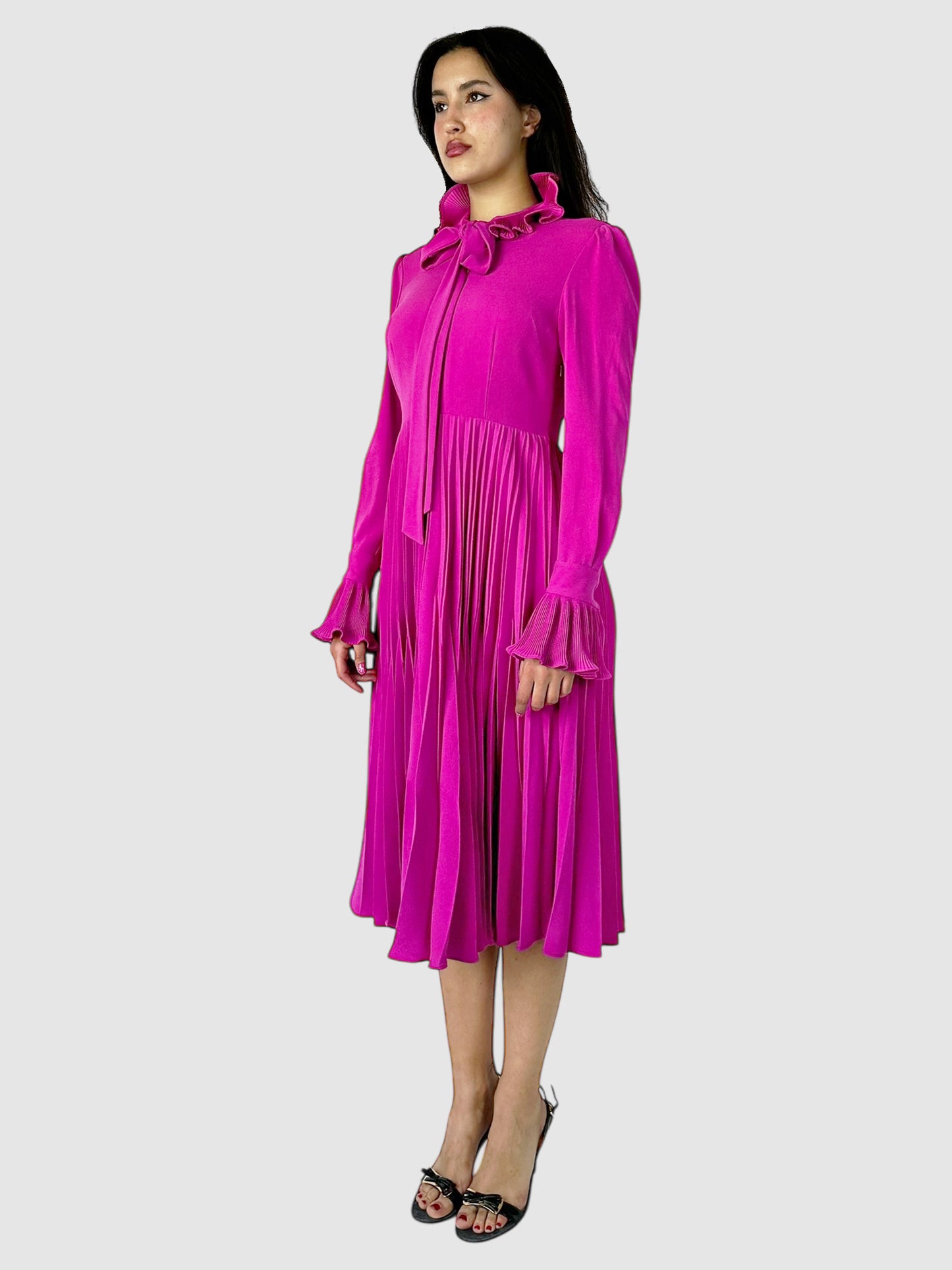 Long Sleeve Pleated Midi Dress - Size S