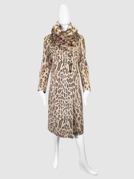 Leopard Print Long Coat - Size 8